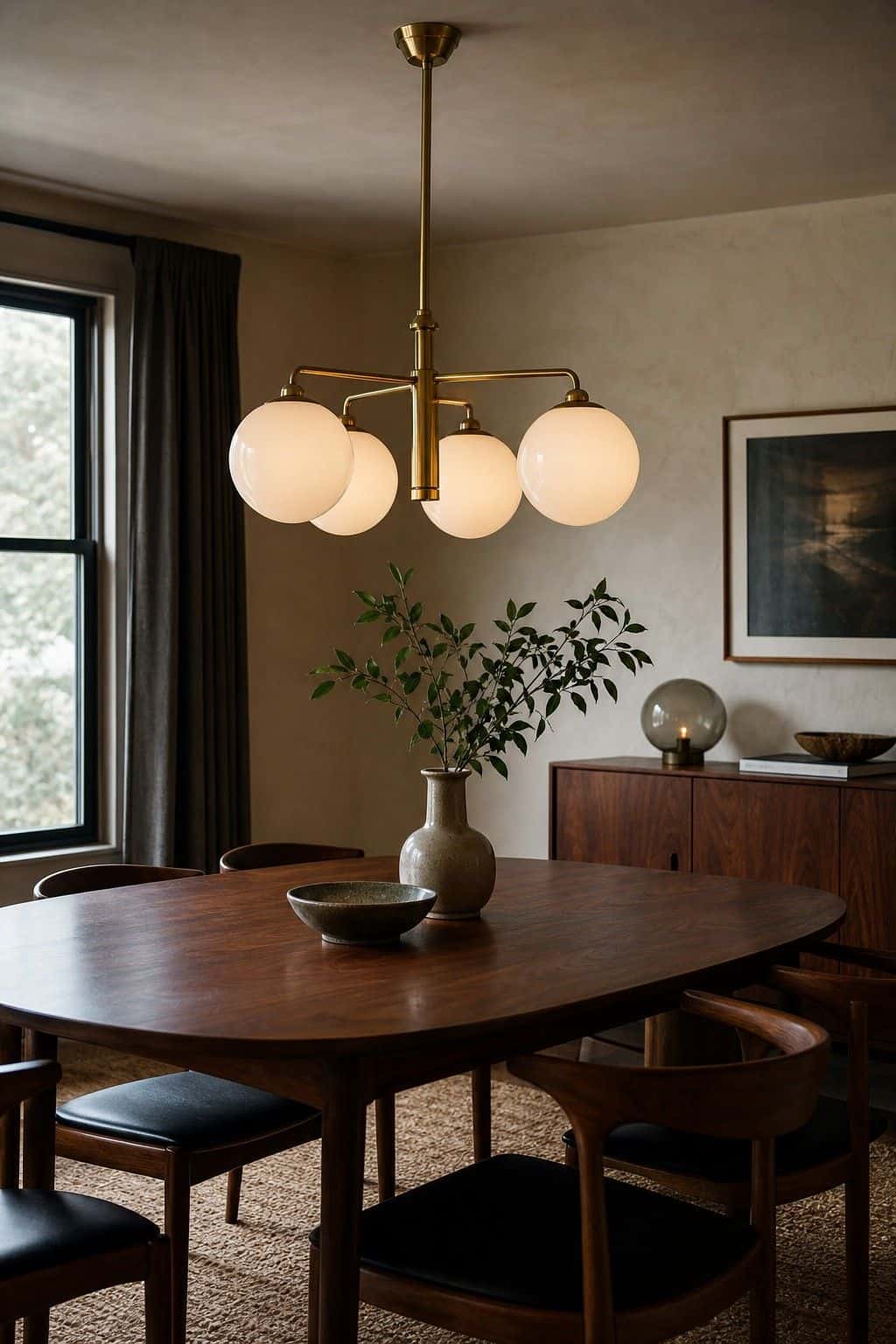 Globe Chandelier shown as a realistic Pretty Wild World image for 18 Mid-Century Modern Dining Room Ideas for Warm Stylish Hosting.