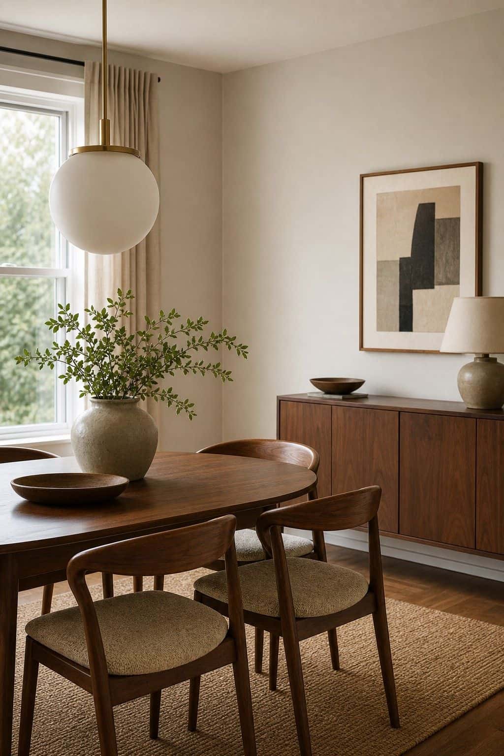Clean Wall Color shown as a realistic Pretty Wild World image for 18 Mid-Century Modern Dining Room Ideas for Warm Stylish Hosting.
