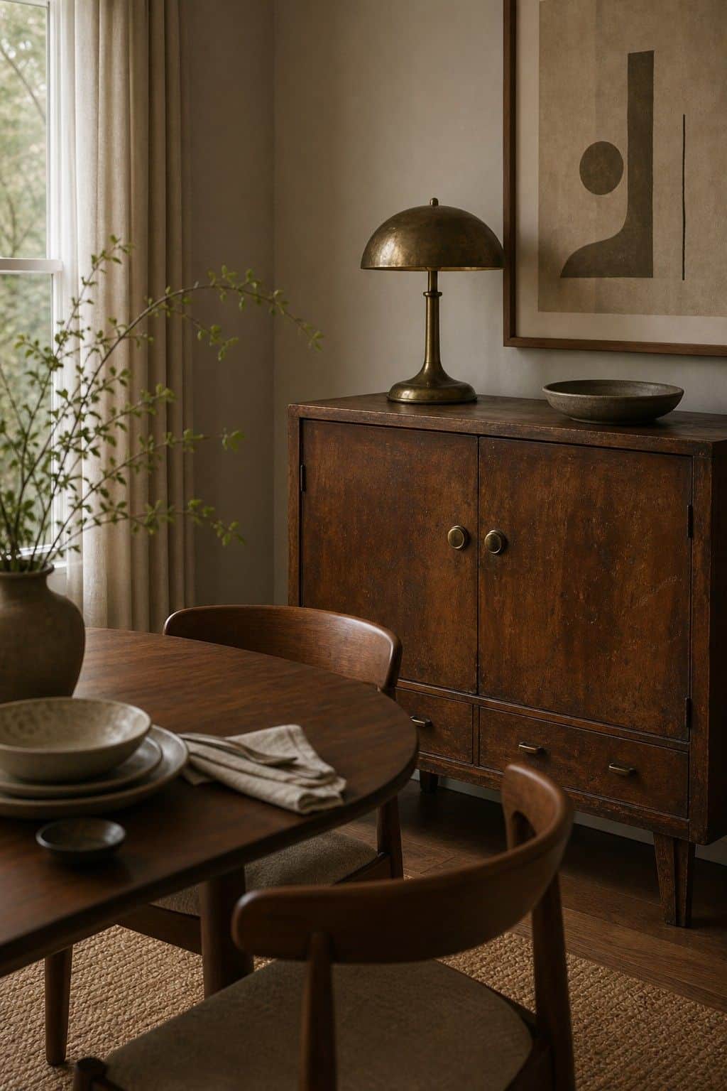 Vintage Piece With Patina shown as a realistic Pretty Wild World image for 18 Mid-Century Modern Dining Room Ideas for Warm Stylish Hosting.