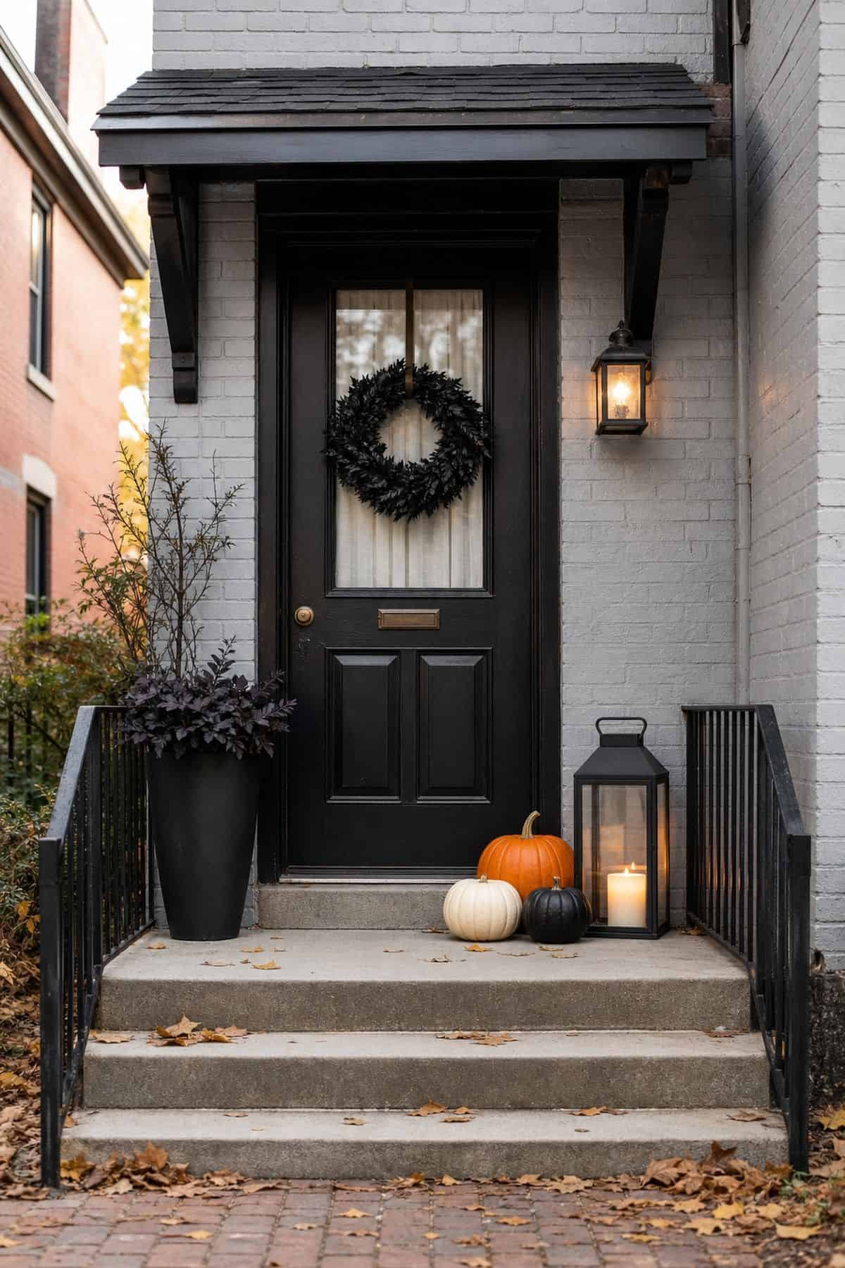 Small Porch Halloween Edit shown as a realistic Pretty Wild World image for 18 Outdoor Halloween Decor Ideas for a Spooky Weather-Ready Yard.