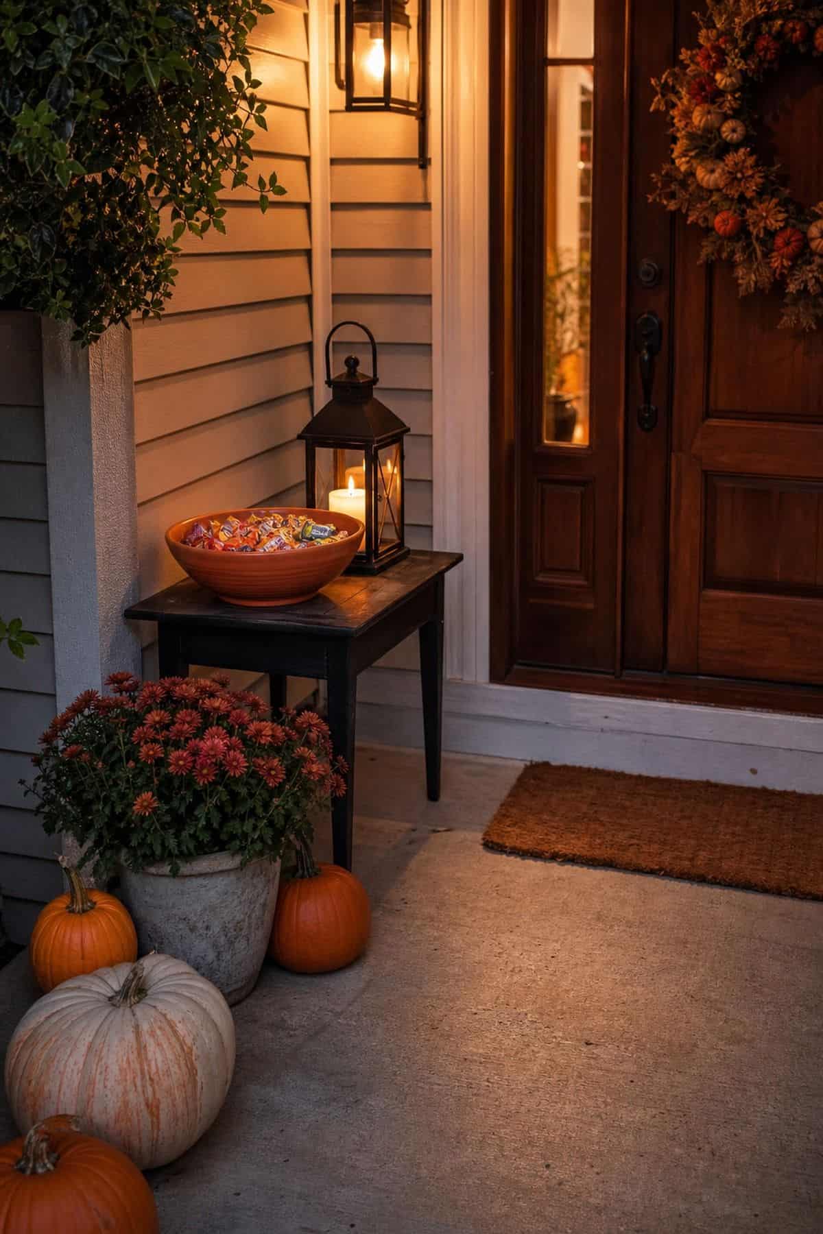 Candy Bowl Landing Spot shown as a realistic Pretty Wild World image for 18 Outdoor Halloween Decor Ideas for a Spooky Weather-Ready Yard.
