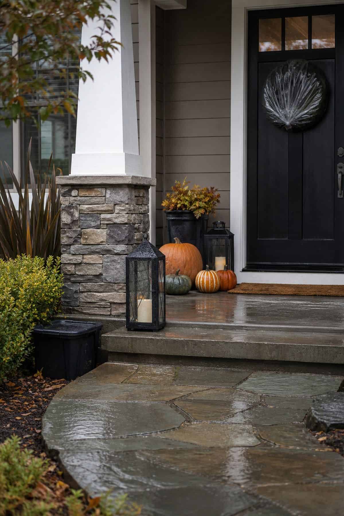 Rain Plan for Decor shown as a realistic Pretty Wild World image for 18 Outdoor Halloween Decor Ideas for a Spooky Weather-Ready Yard.