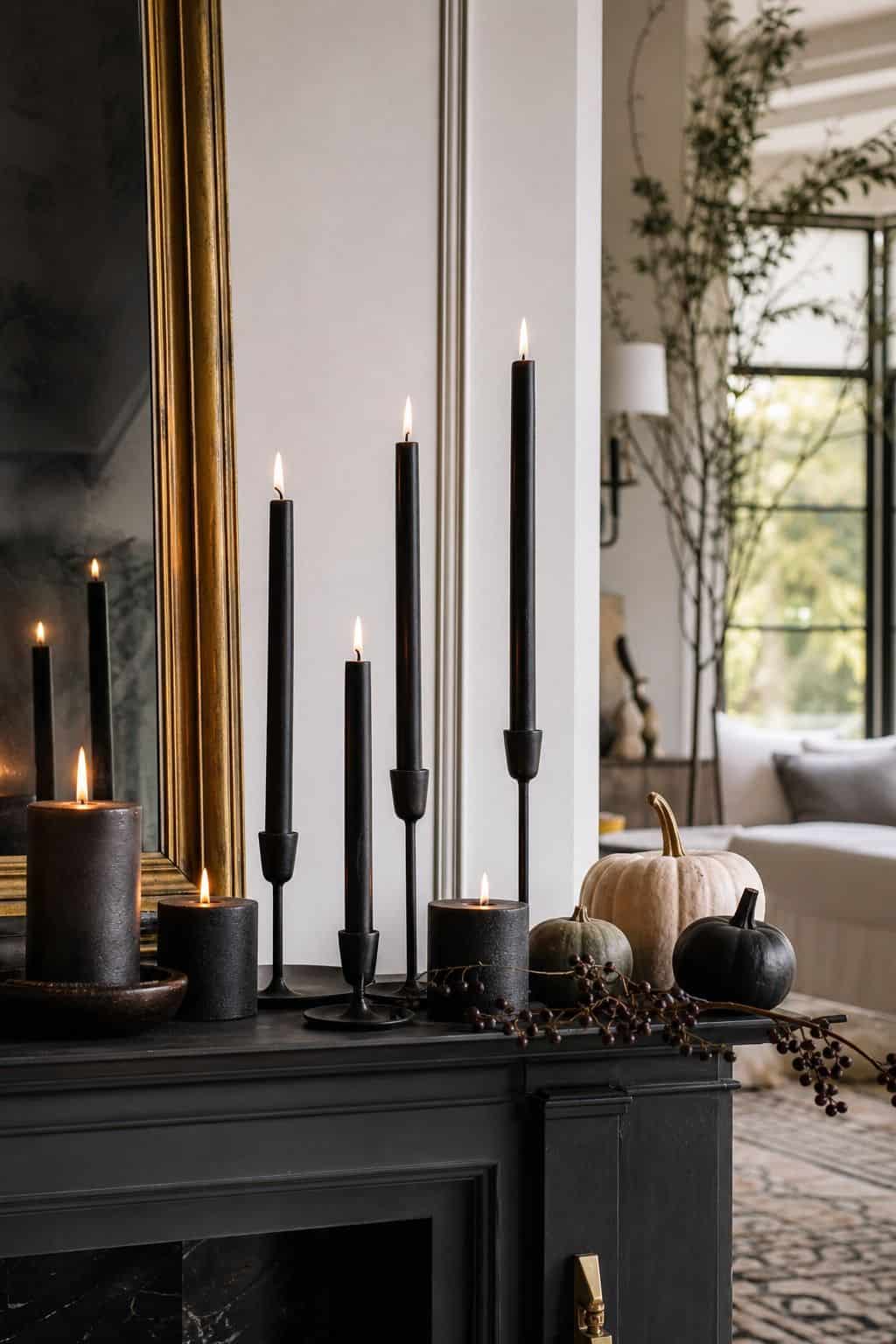 Black Candles First shown as a realistic Pretty Wild World image for 15 Simple Halloween Decor Ideas That Look Stylish Fast.