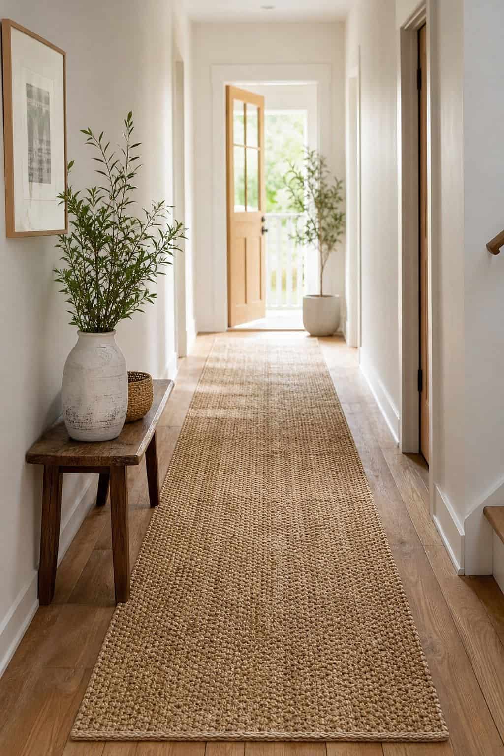Jute Hallway Runner shown as a realistic Pretty Wild World image for 15 Summer Hallway Decor Ideas for a Light Airy Passage.