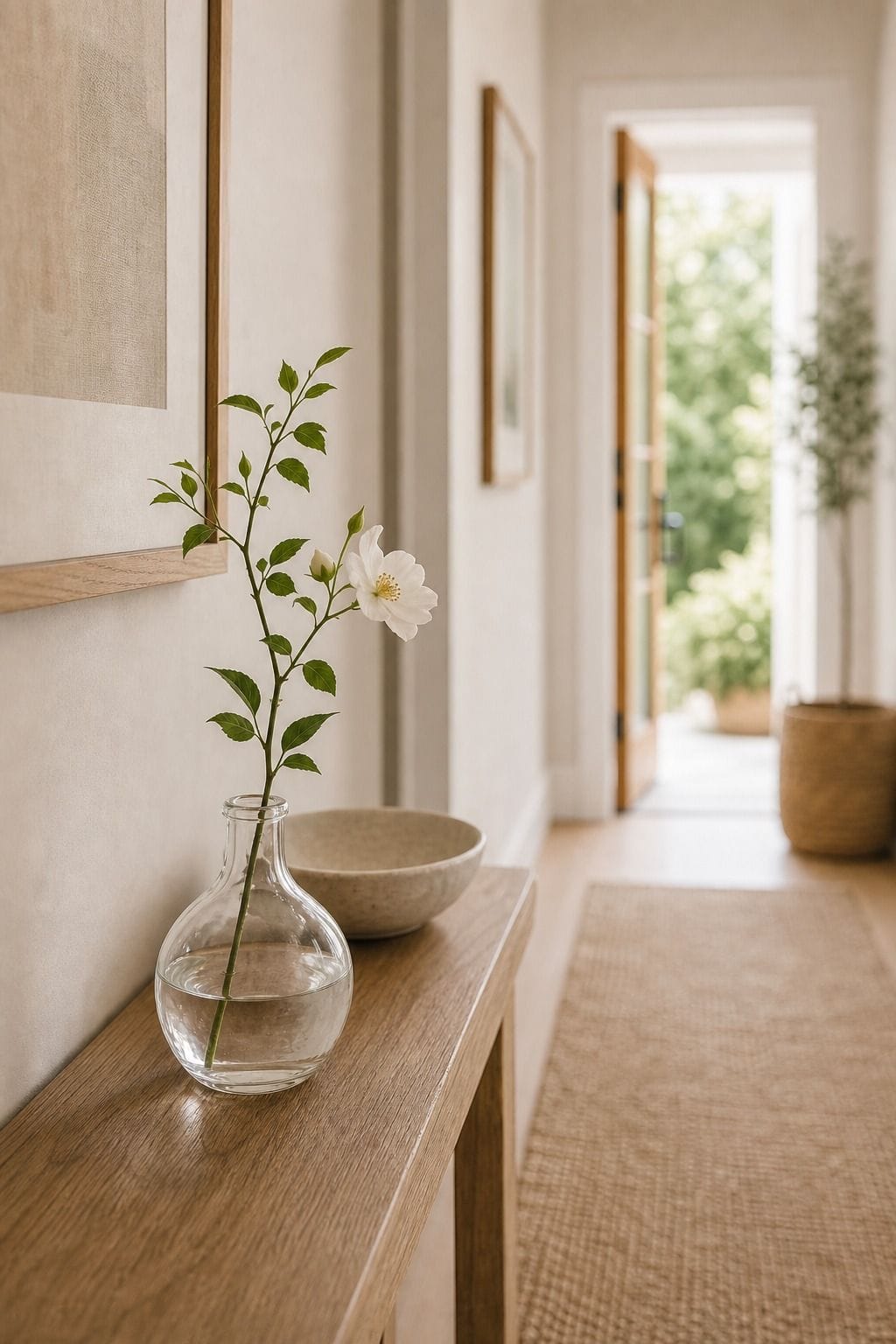Glass Bud Vase shown as a realistic Pretty Wild World image for 15 Summer Hallway Decor Ideas for a Light Airy Passage.