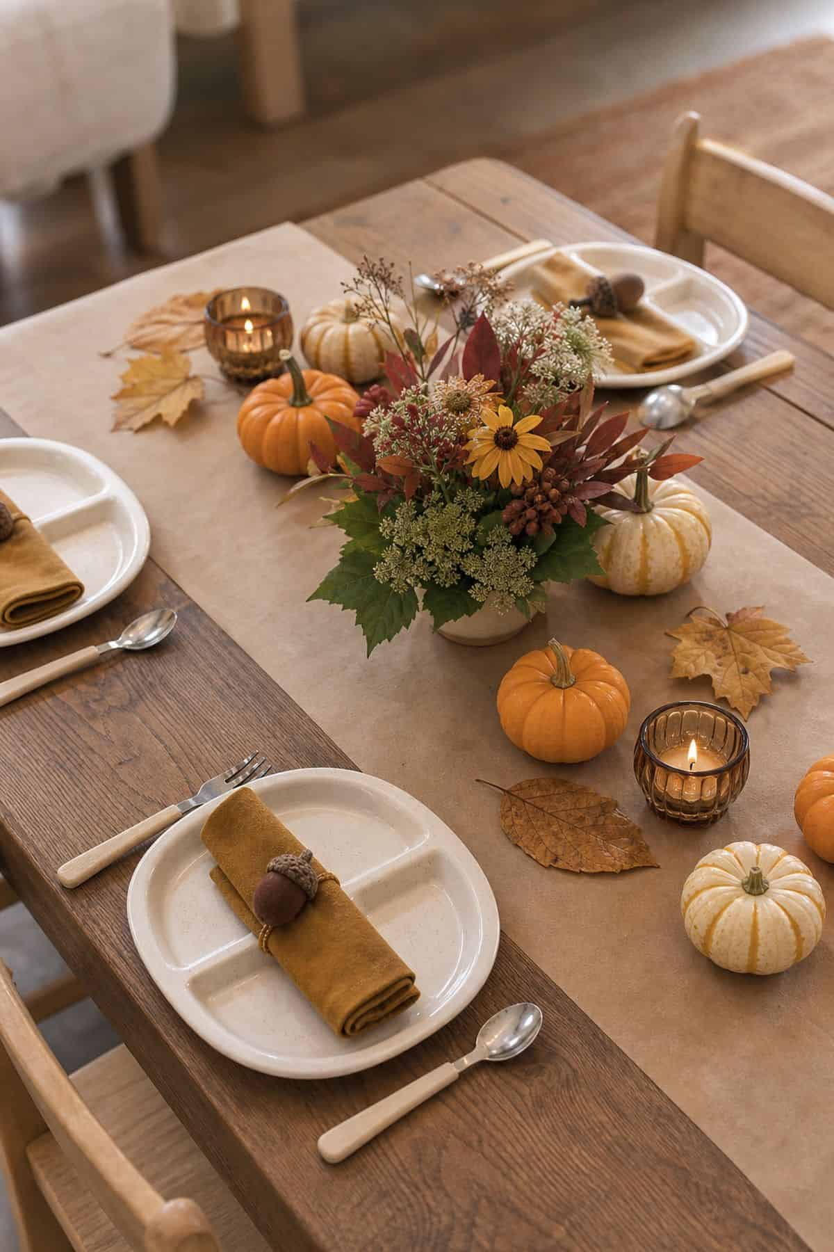 Kids Table Mini Detail shown as a realistic Pretty Wild World image for 18 Thanksgiving Table Decor Ideas for a Beautiful Easy Feast.