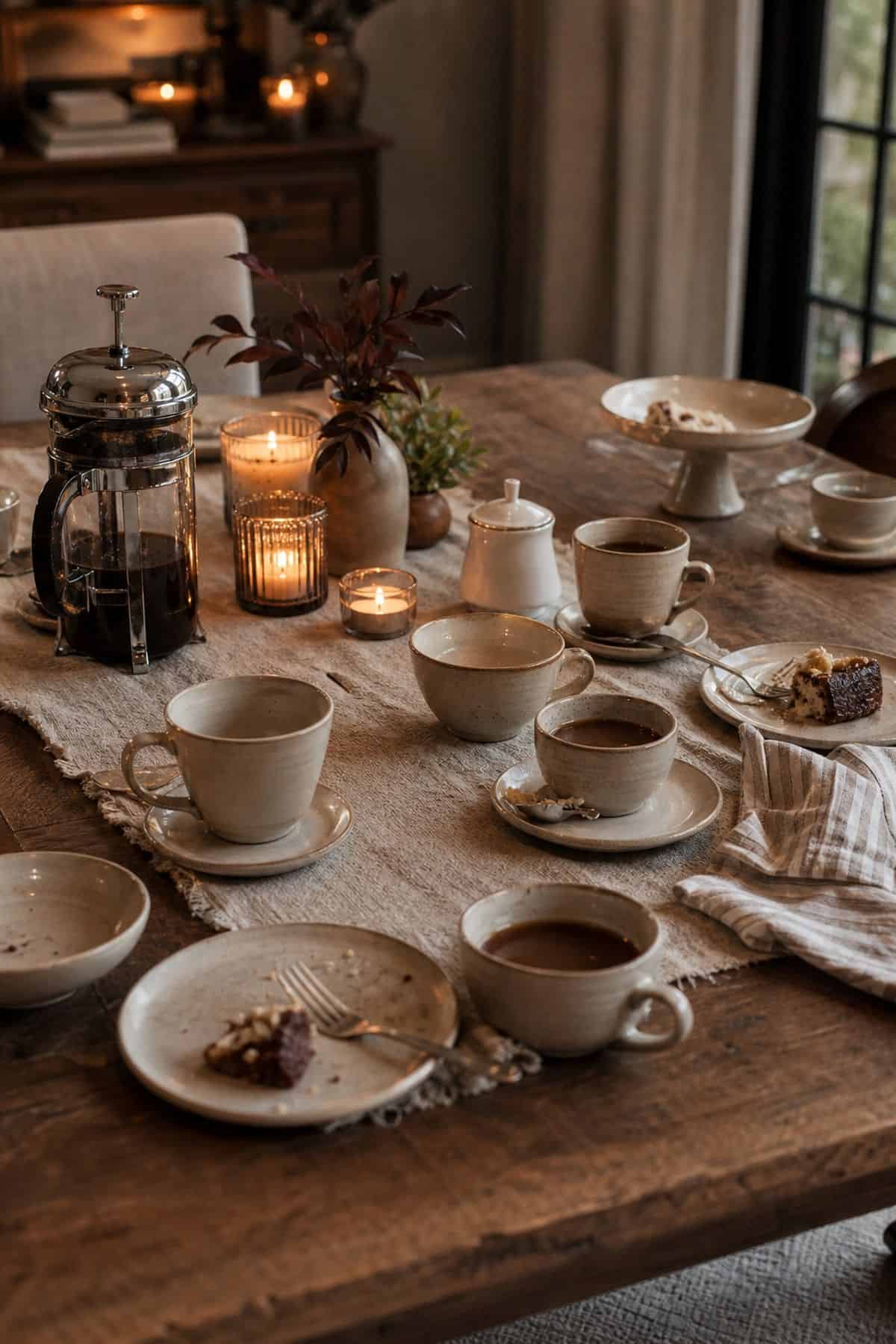 After-Dinner Coffee Space shown as a realistic Pretty Wild World image for 18 Thanksgiving Table Decor Ideas for a Beautiful Easy Feast.