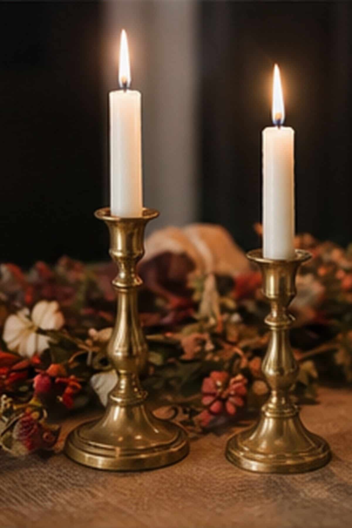 Brass Candle Pair shown as a realistic Pretty Wild World image for 18 Thanksgiving Table Setting Ideas That Feel Warm and Effortless.