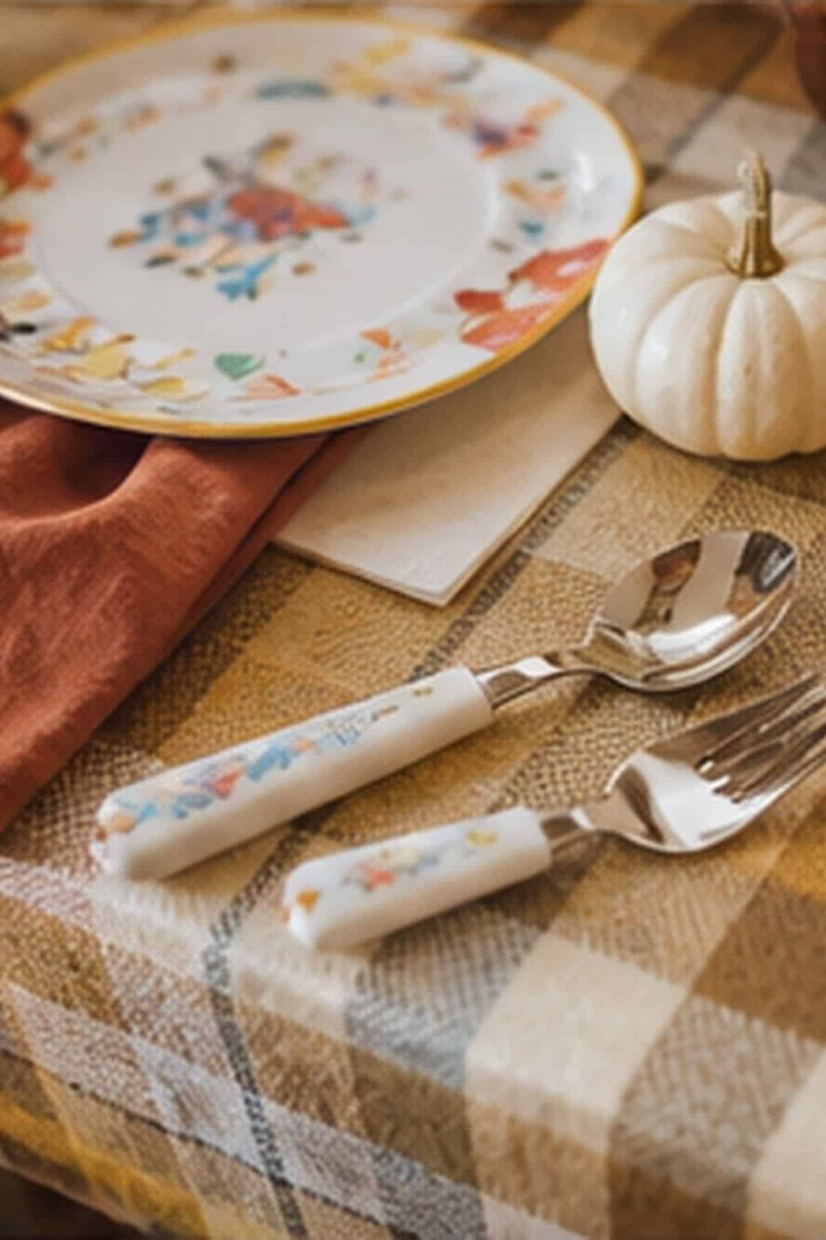 Kids Place Setting shown as a realistic Pretty Wild World image for 18 Thanksgiving Table Setting Ideas That Feel Warm and Effortless.