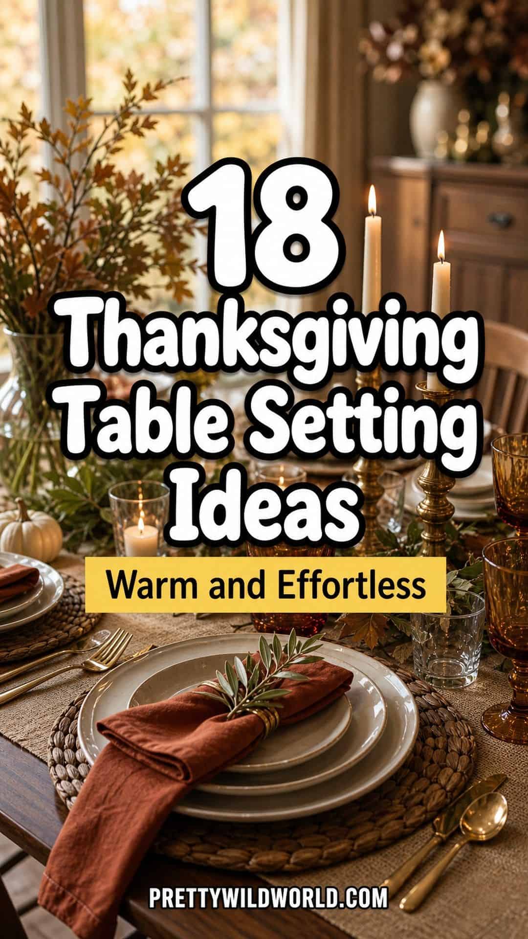 Pinterest pin for 18 Thanksgiving Table Setting Ideas That Feel Warm and Effortless from Pretty Wild World.