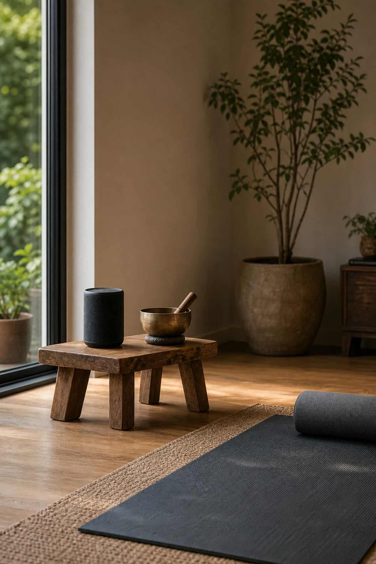 Quiet Sound Setup shown as a realistic Pretty Wild World image for 16 Zen Yoga Room Home Decor Ideas for a Quiet Practice Space.