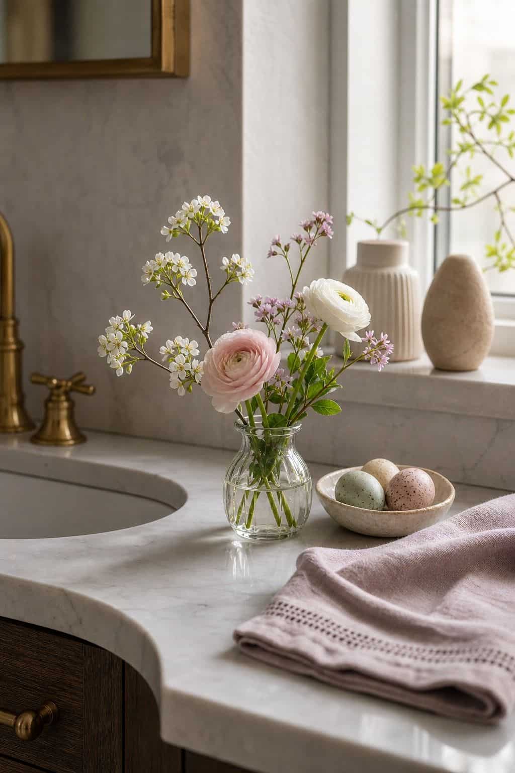 Bathroom Mini Flowers shown as a realistic Pretty Wild World image for 20 Easter Decorating Ideas for a Fresh Cheerful Home.