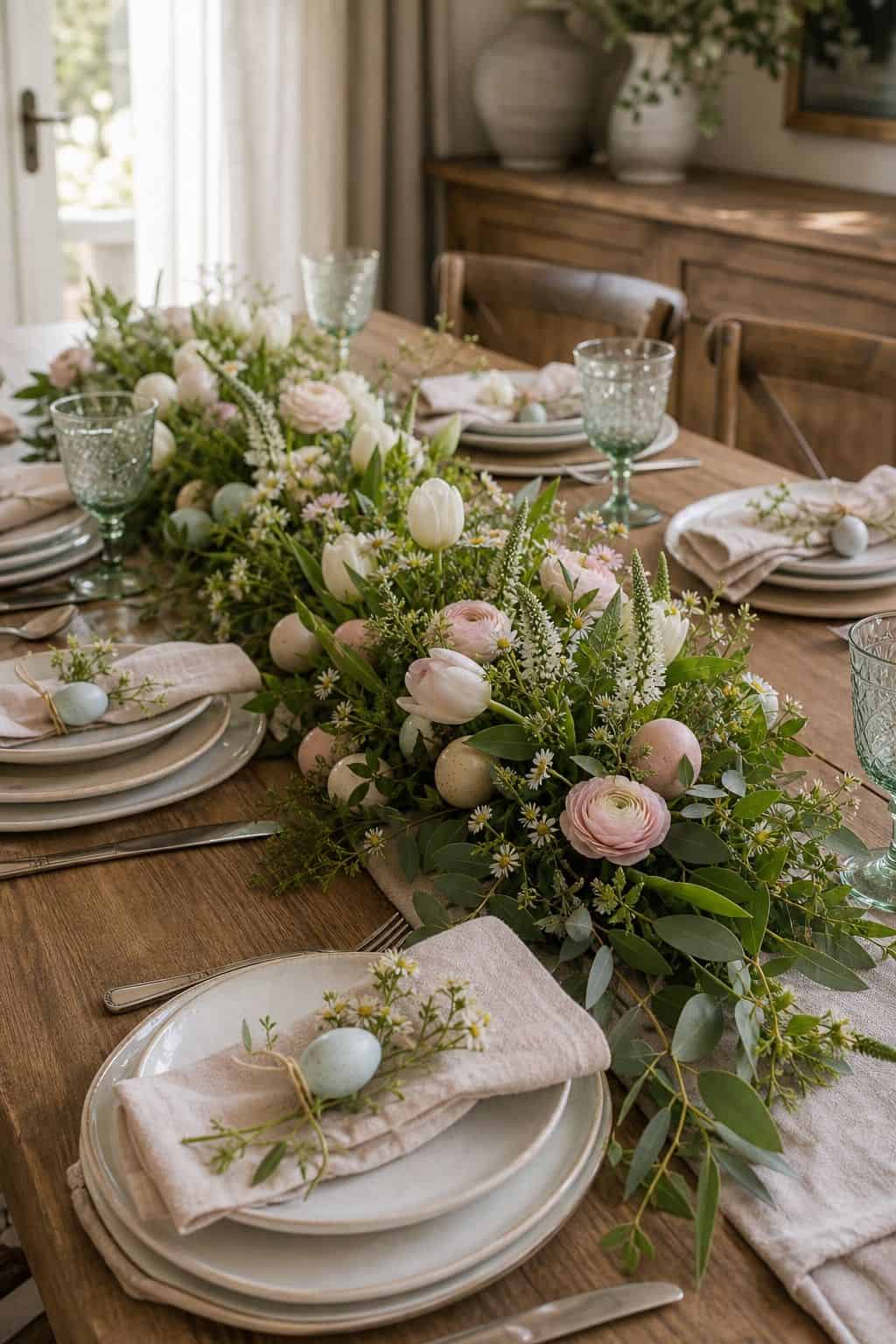 Fresh Table Runner shown as a realistic Pretty Wild World image for 20 Easter Decorating Ideas for a Fresh Cheerful Home.