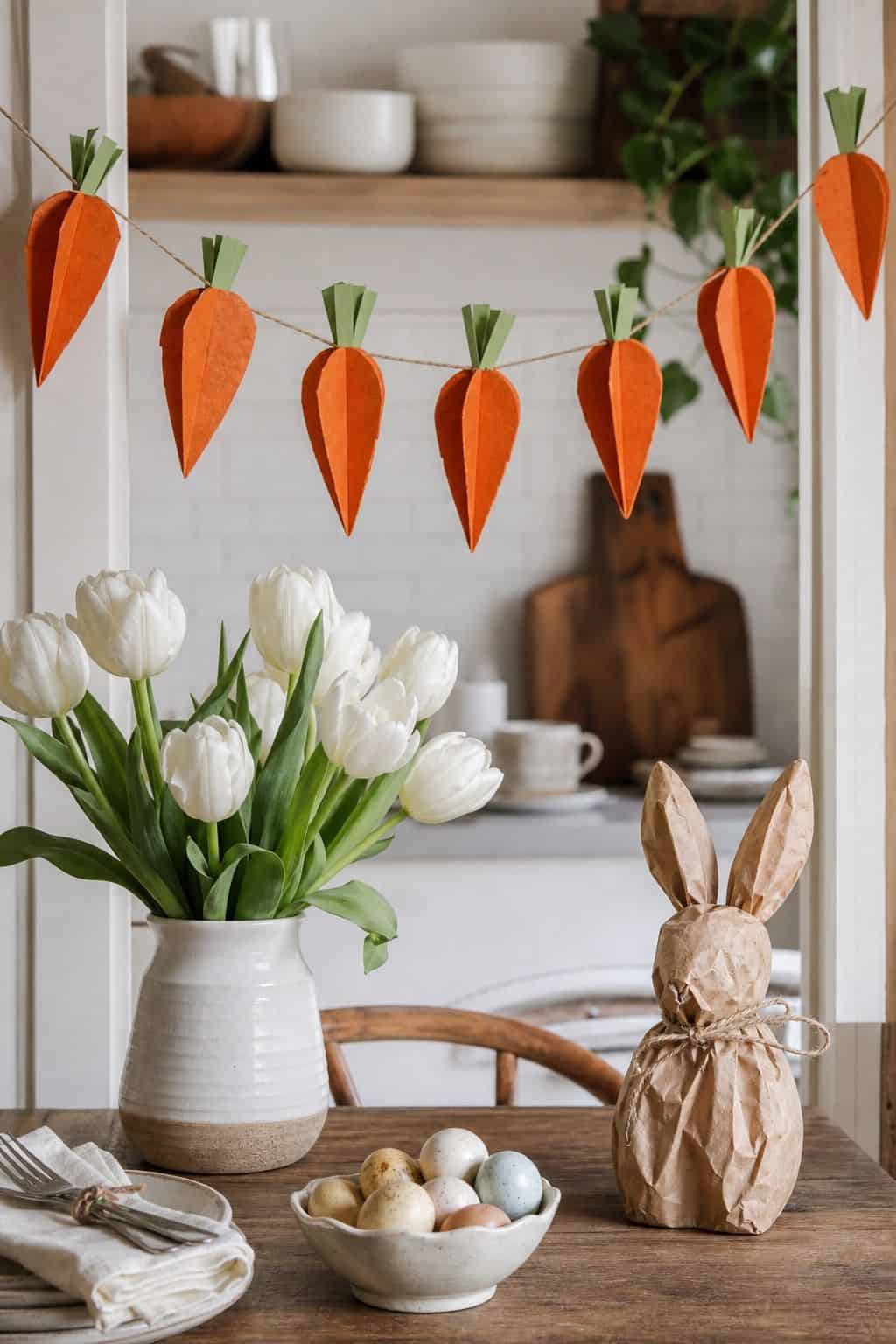 Paper Carrot Garland shown as a realistic Pretty Wild World image for 15 Easter Garland Ideas for a Fresh Festive Home.