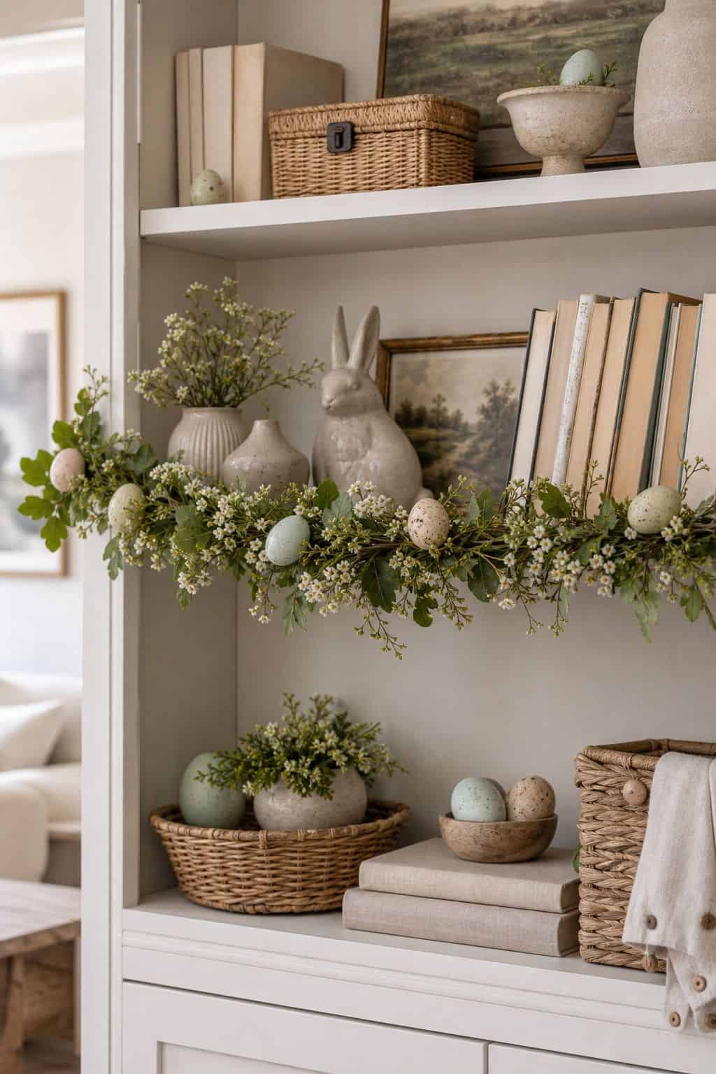Shelf Garland shown as a realistic Pretty Wild World image for 15 Easter Garland Ideas for a Fresh Festive Home.