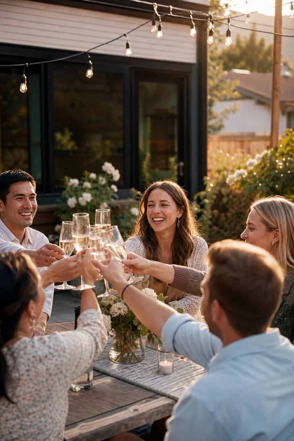 Backyard First Toast shown as a realistic Pretty Wild World image for 18 Housewarming Party Themes That Make a New Home Feel Loved.