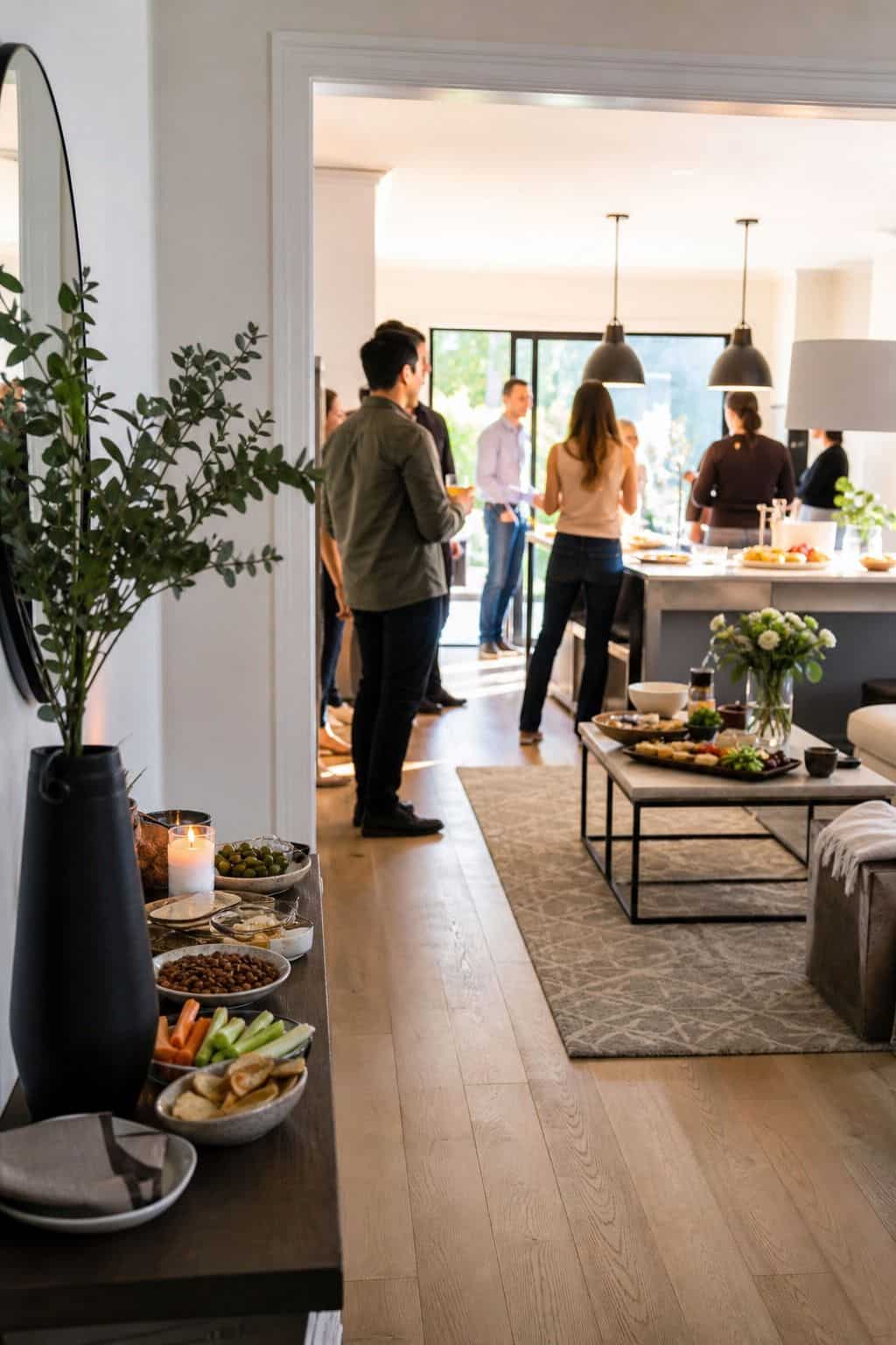 Room-to-Room Snack Stations shown as a realistic Pretty Wild World image for 18 Housewarming Party Themes That Make a New Home Feel Loved.