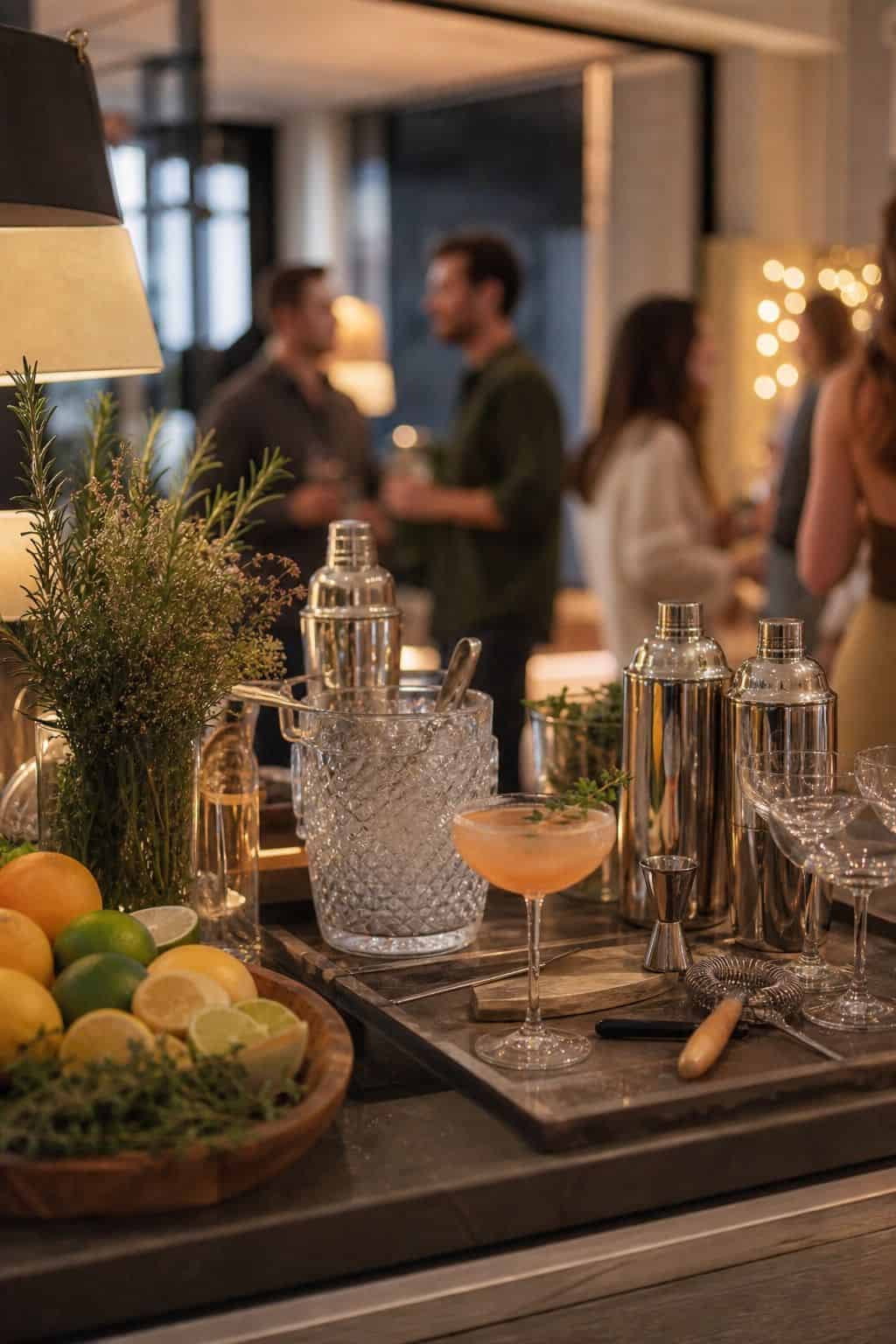Signature Cocktail Bar shown as a realistic Pretty Wild World image for 18 Housewarming Party Themes That Make a New Home Feel Loved.