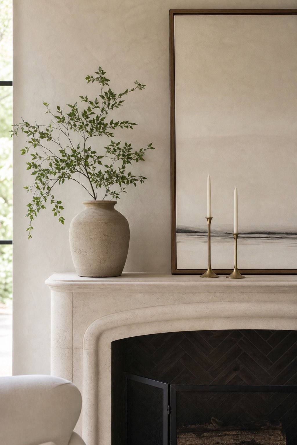 Mantel Without Clutter shown as a realistic Pretty Wild World image for 16 Summer Mantel Decorating Ideas for a Light Collected Fireplace.