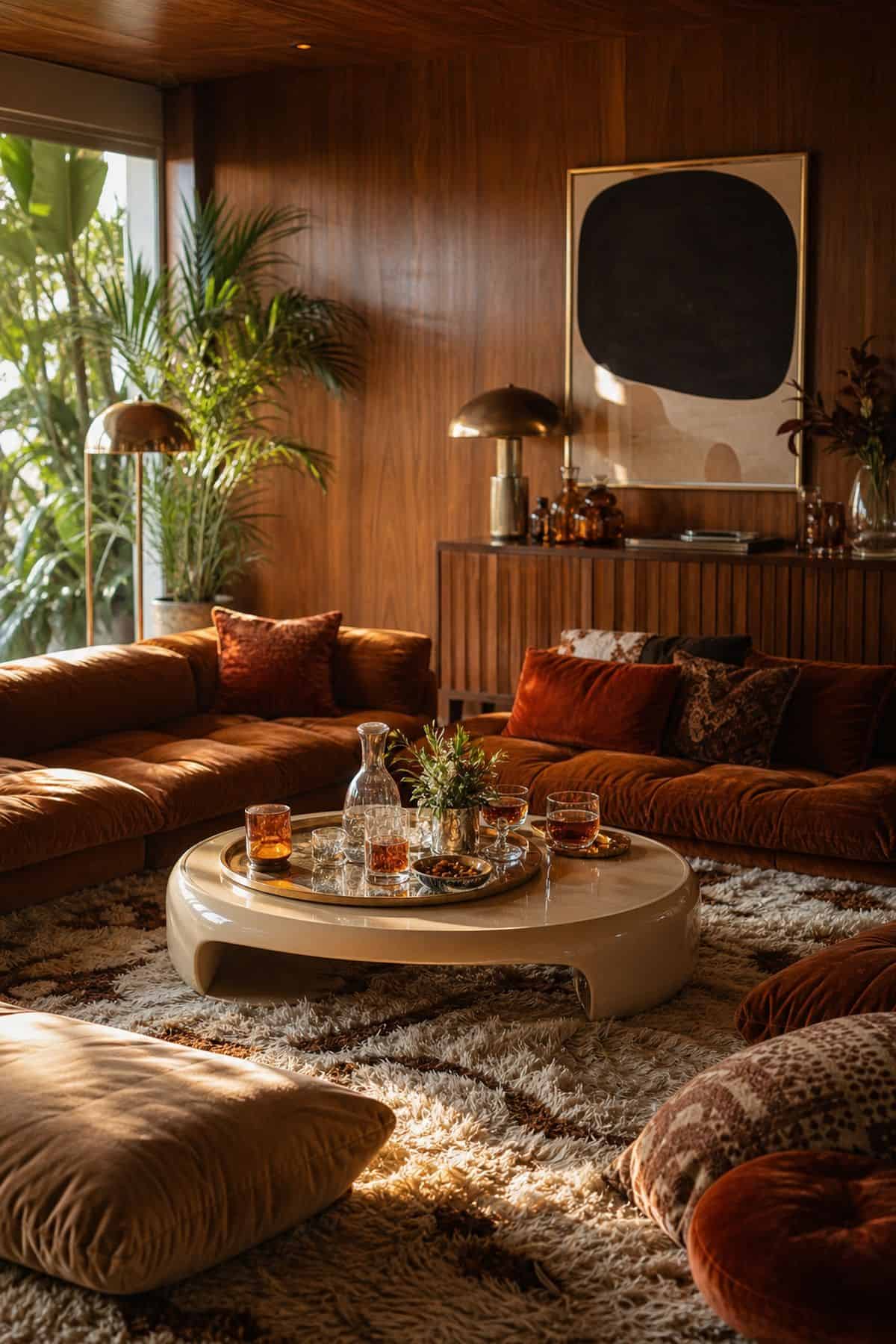 Low Lounge Seating shown as a realistic Pretty Wild World image for 15 70s Party Decor Ideas for a Groovy Grown-Up Celebration.