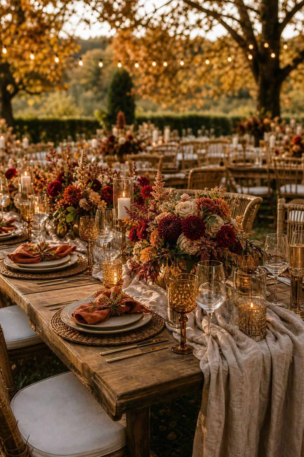Outdoor Reception Texture shown as a realistic Pretty Wild World image for 20 Fall Wedding Table Decor Ideas for a Romantic Reception.