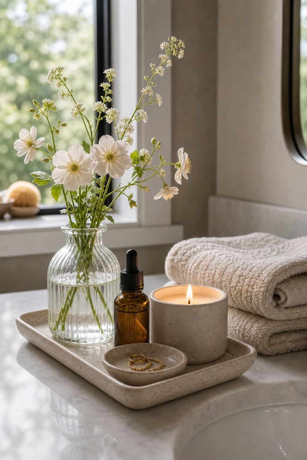 One Pretty Everyday Ritual shown as a realistic Pretty Wild World image for 15 Spring Bathroom Decor Ideas for a Fresh Spa-Like Reset.