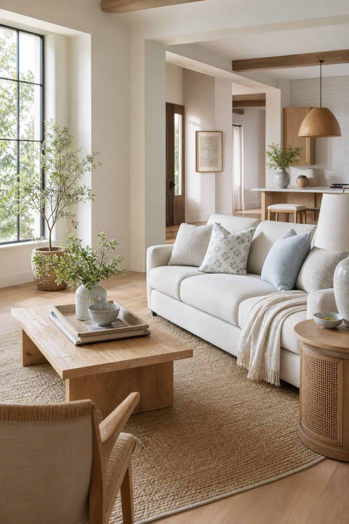 Open Layout shown as a realistic Pretty Wild World image for 15 Spring Living Room Decor Ideas for a Bright Airy Home.