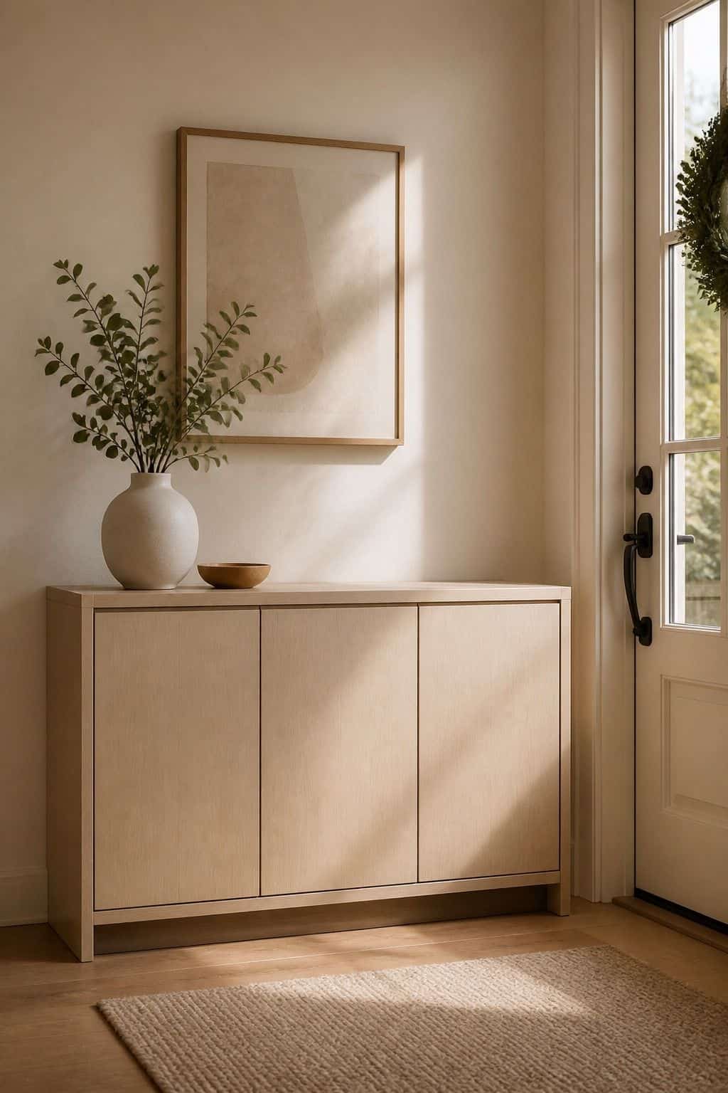 Closed Shoe Cabinet shown as a realistic Pretty Wild World image for 16 Zen Home Entrance Decor Ideas for a Calm First Impression.