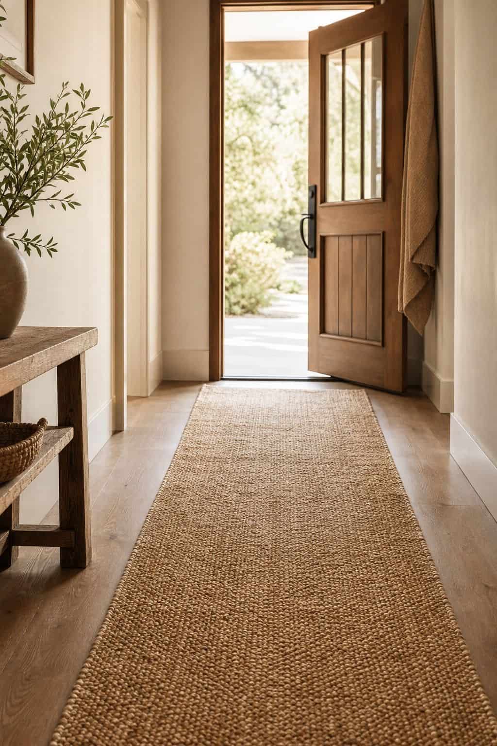 Jute Runner Rug shown as a realistic Pretty Wild World image for 16 Zen Home Entrance Decor Ideas for a Calm First Impression.