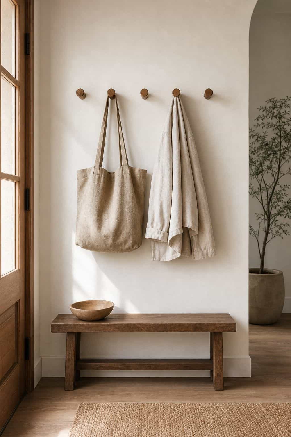 Simple Wall Hooks shown as a realistic Pretty Wild World image for 16 Zen Home Entrance Decor Ideas for a Calm First Impression.