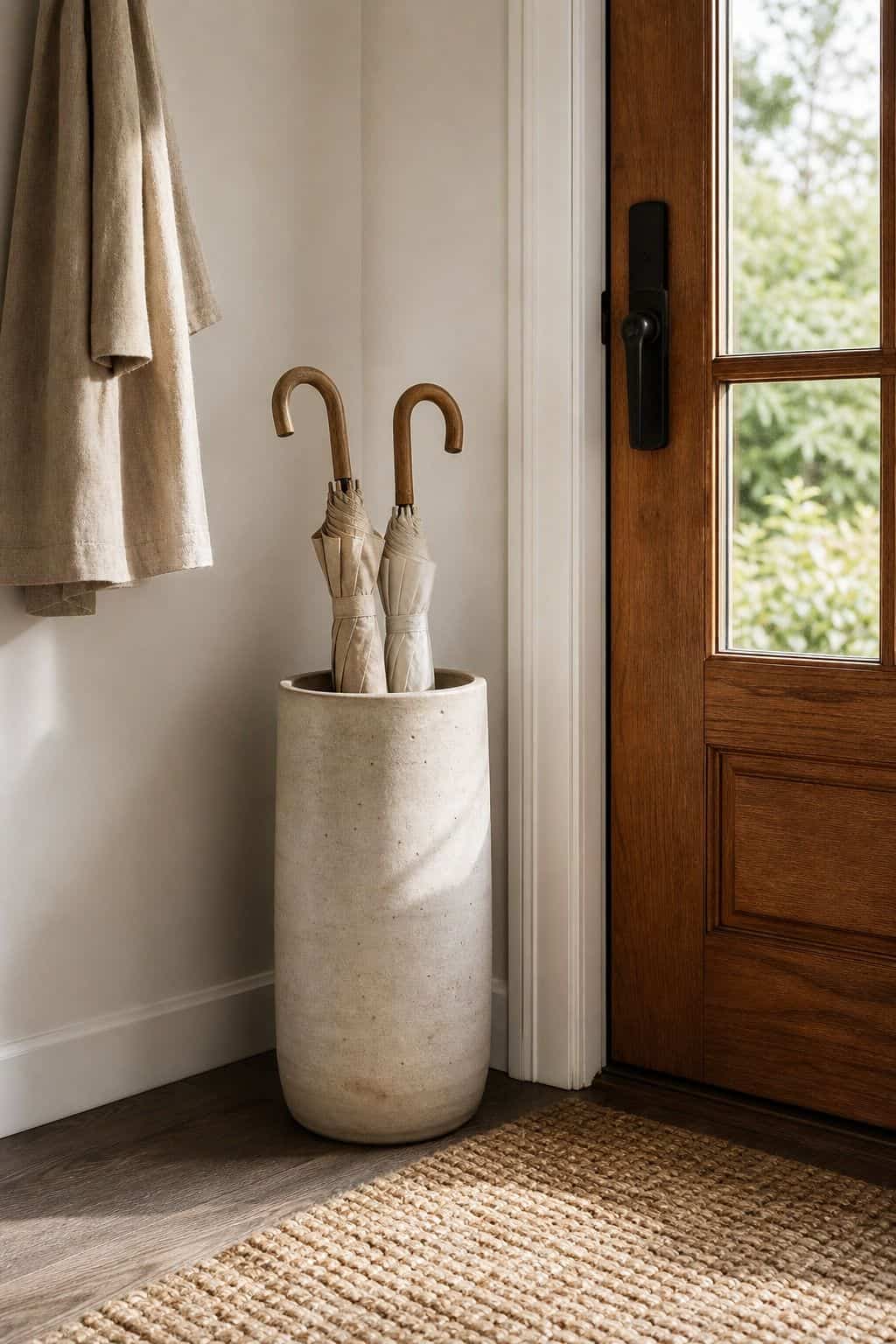Ceramic Umbrella Stand shown as a realistic Pretty Wild World image for 16 Zen Home Entrance Decor Ideas for a Calm First Impression.