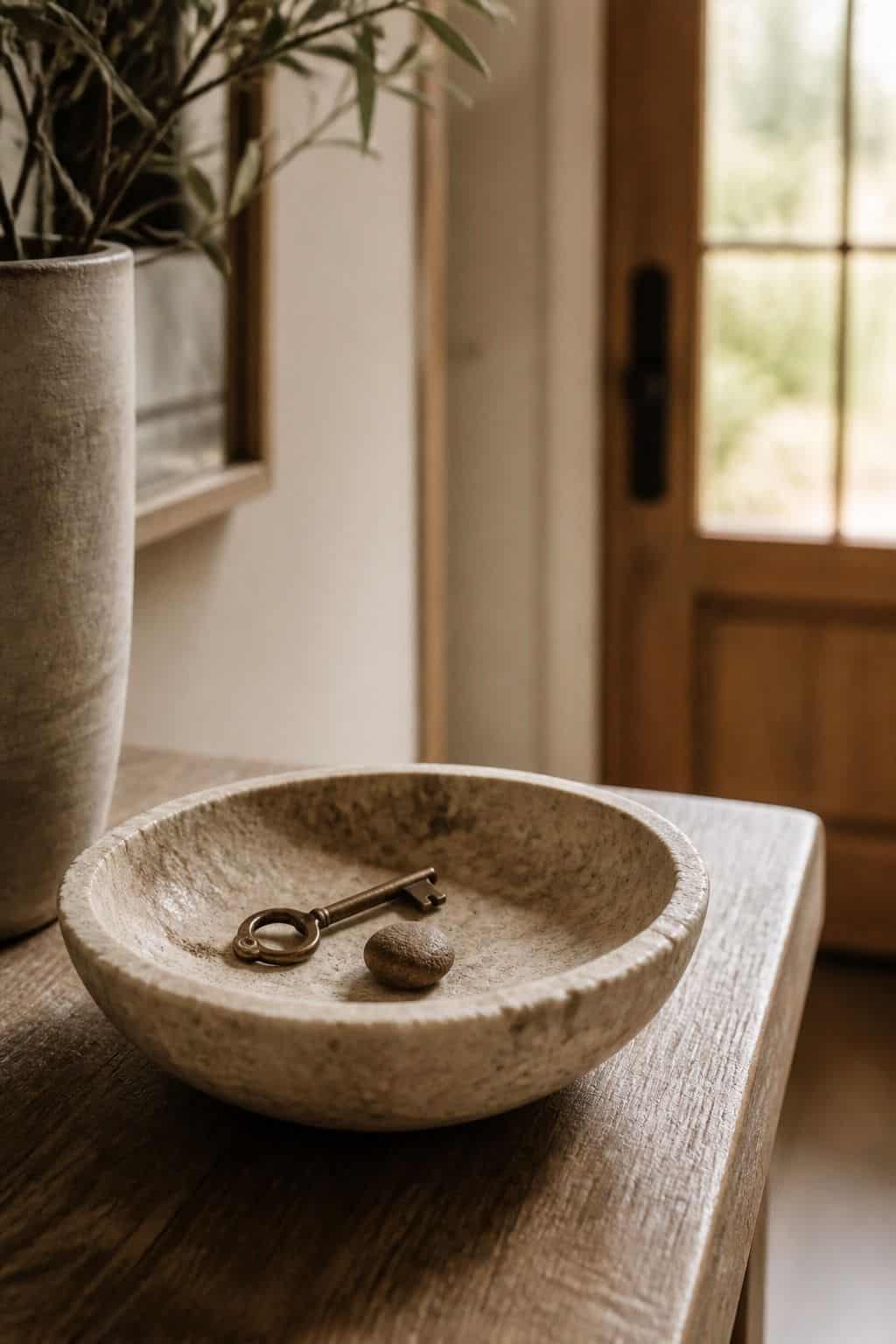 Stone Bowl Detail shown as a realistic Pretty Wild World image for 16 Zen Home Entrance Decor Ideas for a Calm First Impression.