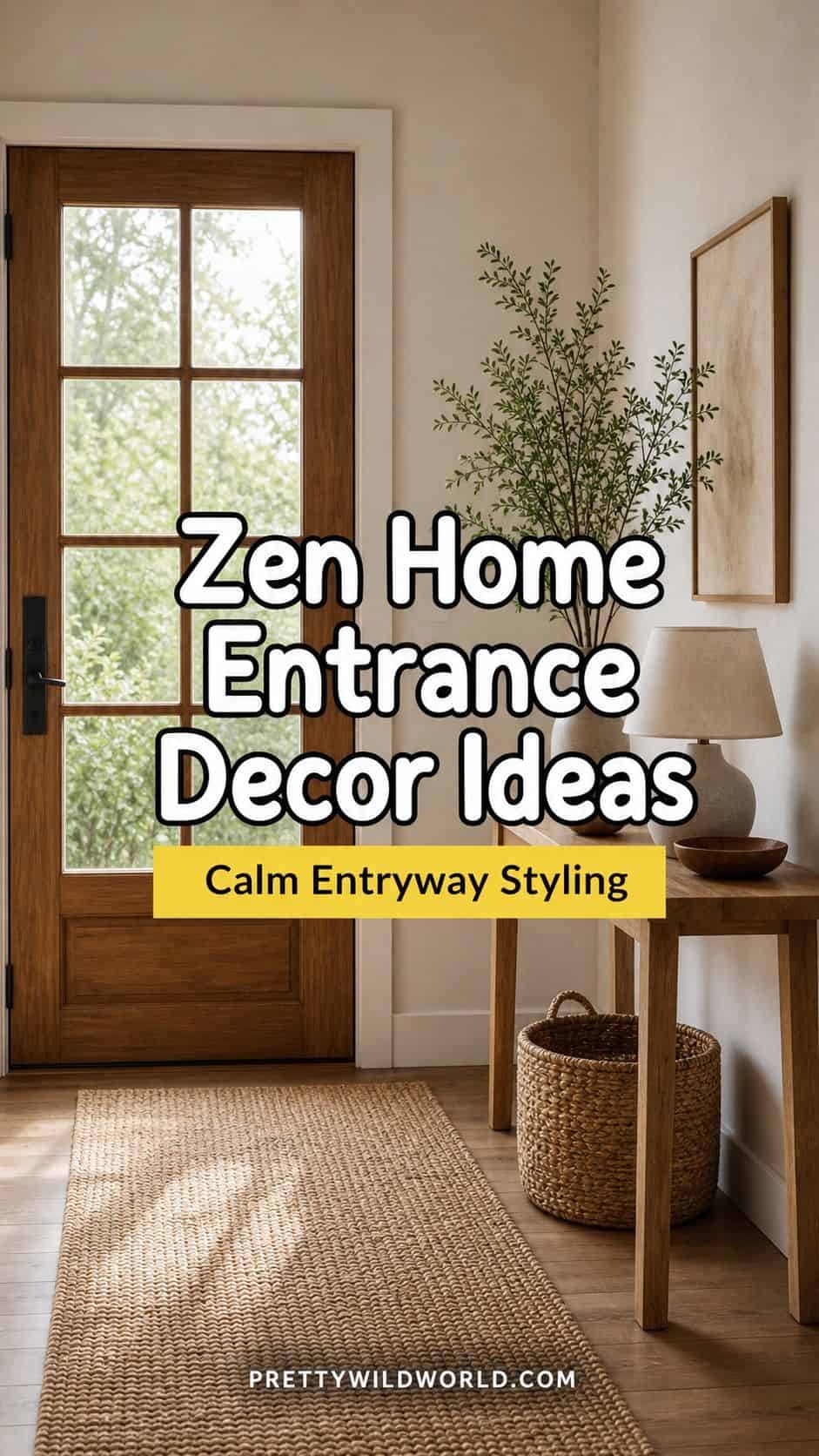 Pinterest pin for 16 Zen Home Entrance Decor Ideas for a Calm First Impression from Pretty Wild World.