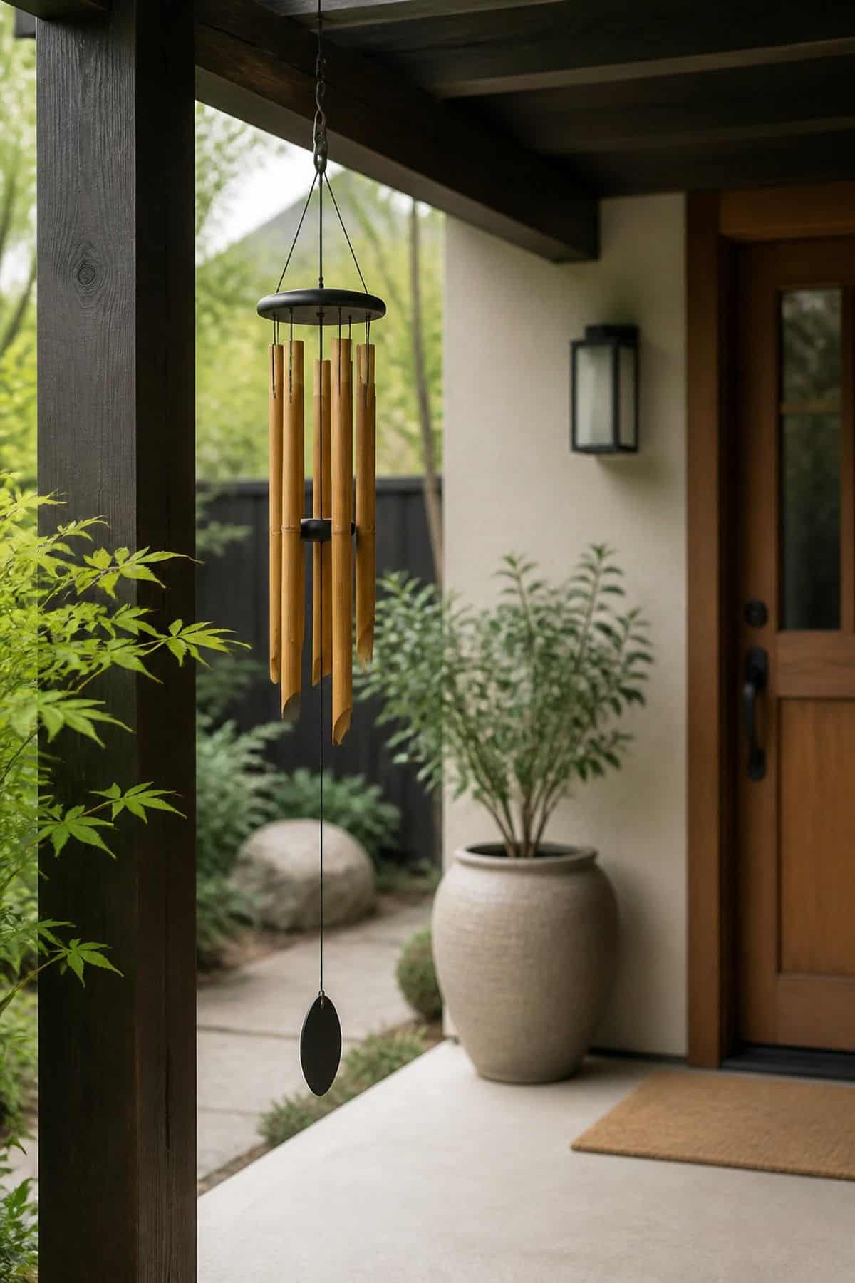 Low Wind Chime shown as a realistic Pretty Wild World image for 16 Zen Porch Home Decor Ideas for a Calm Outdoor Landing.