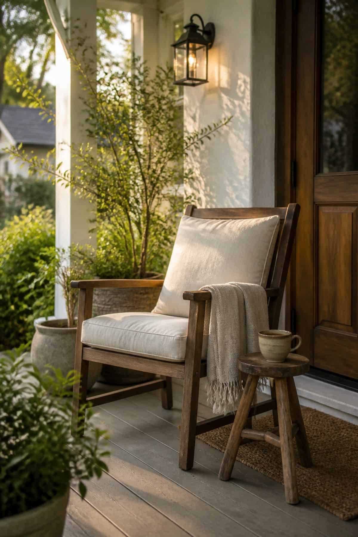 Morning Sitting Spot shown as a realistic Pretty Wild World image for 16 Zen Porch Home Decor Ideas for a Calm Outdoor Landing.