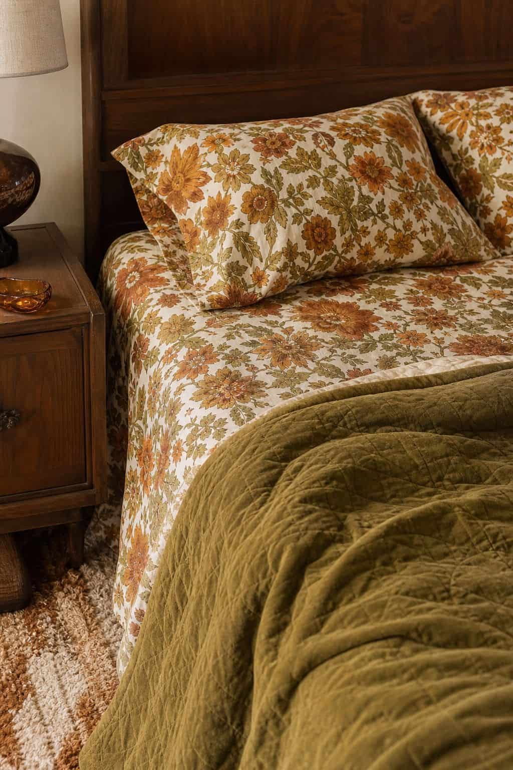 Retro Floral Sheets shown as a realistic Pretty Wild World image for 15 70s Bedroom Decor Ideas for a Cozy Retro Retreat.