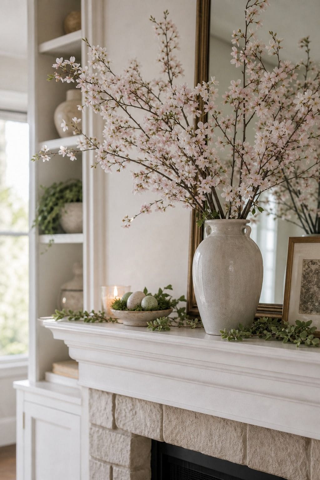 Cherry Blossom Stems shown as a realistic Pretty Wild World image for 16 Easter Mantel Decor Ideas for a Fresh Spring Fireplace.