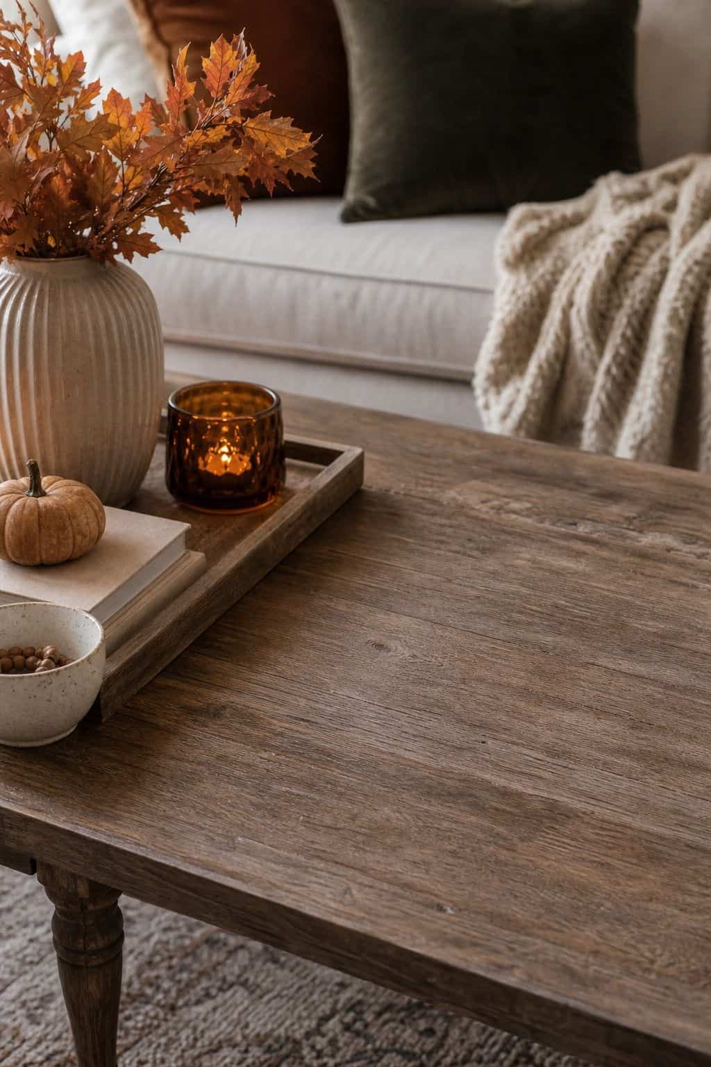 Coffee Cup Space shown as a realistic Pretty Wild World image for 16 Fall Coffee Table Decor Ideas for a Cozy Living Room.