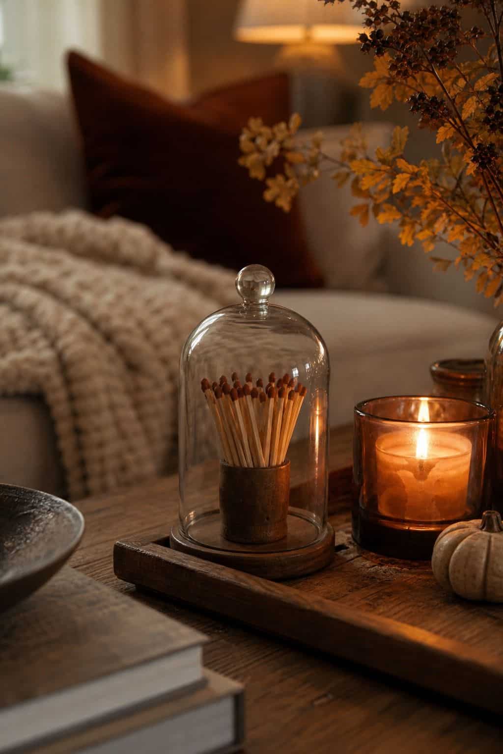 Evening Match Cloche shown as a realistic Pretty Wild World image for 16 Fall Coffee Table Decor Ideas for a Cozy Living Room.