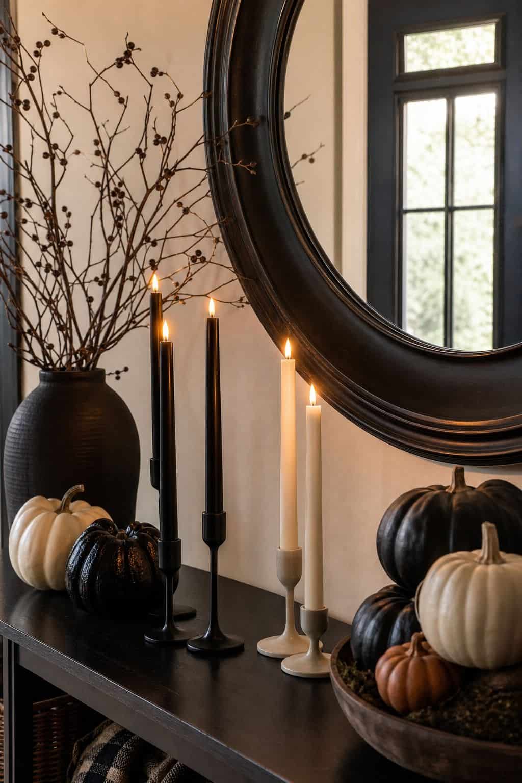 Battery Taper Candles shown as a realistic Pretty Wild World image for 17 Halloween Entryway Decor Ideas for a Stylish Spooky Welcome.