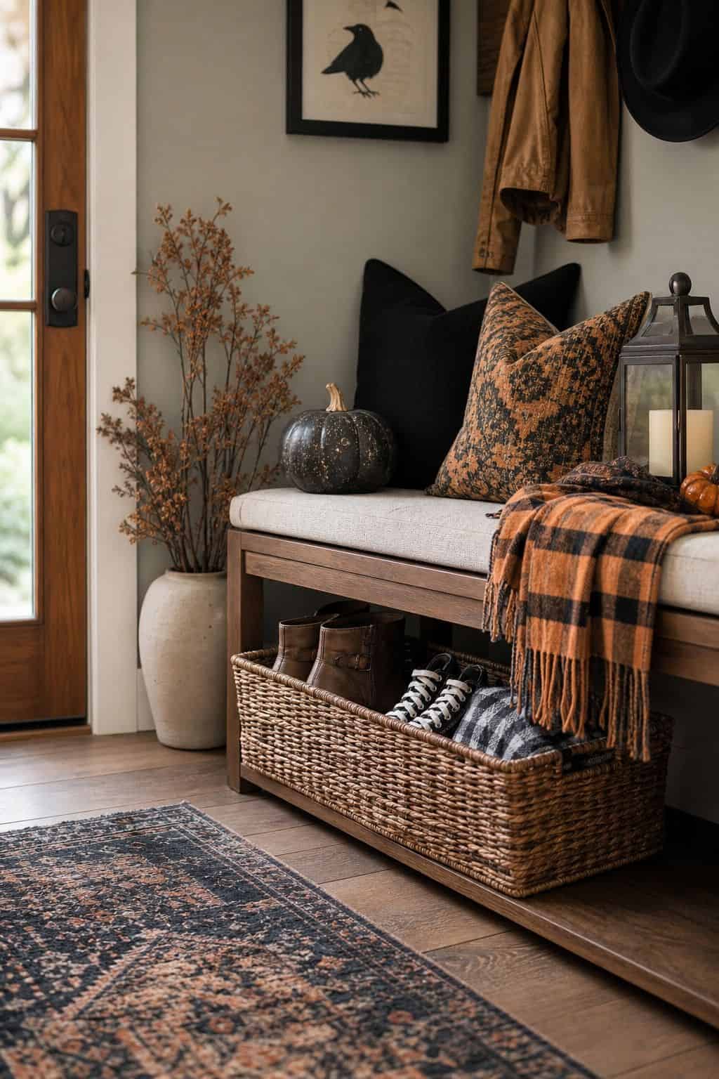Shoe Basket Still Works shown as a realistic Pretty Wild World image for 17 Halloween Entryway Decor Ideas for a Stylish Spooky Welcome.