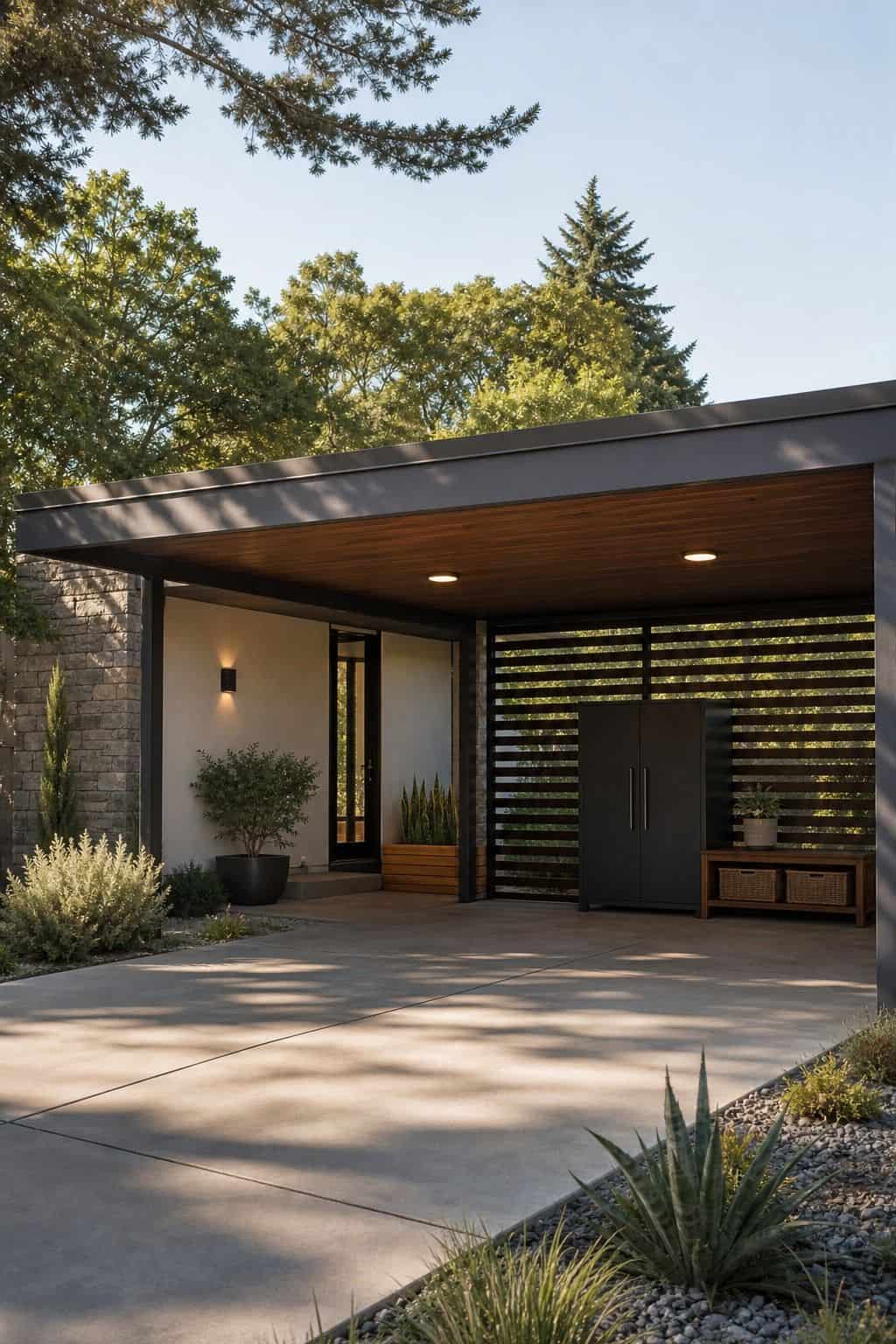 Carport Refresh shown as a realistic Pretty Wild World image for 16 Mid-Century Modern House Exterior Ideas for Warm Curb Appeal.