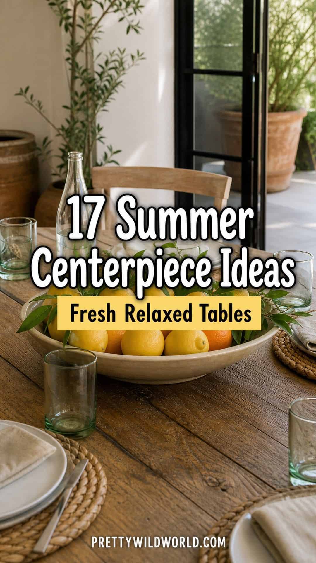 Pinterest pin for 17 Summer Centerpiece Ideas for Fresh Relaxed Tables from Pretty Wild World.