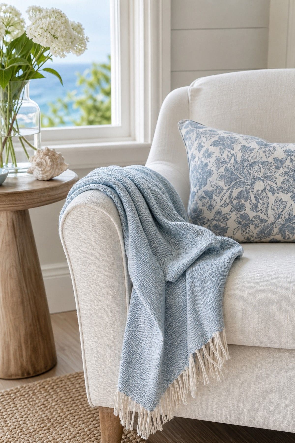 Light Cotton Throw shown as a realistic Pretty Wild World image for 20 Summer Home Decor Ideas for a Light Breezy Refresh.