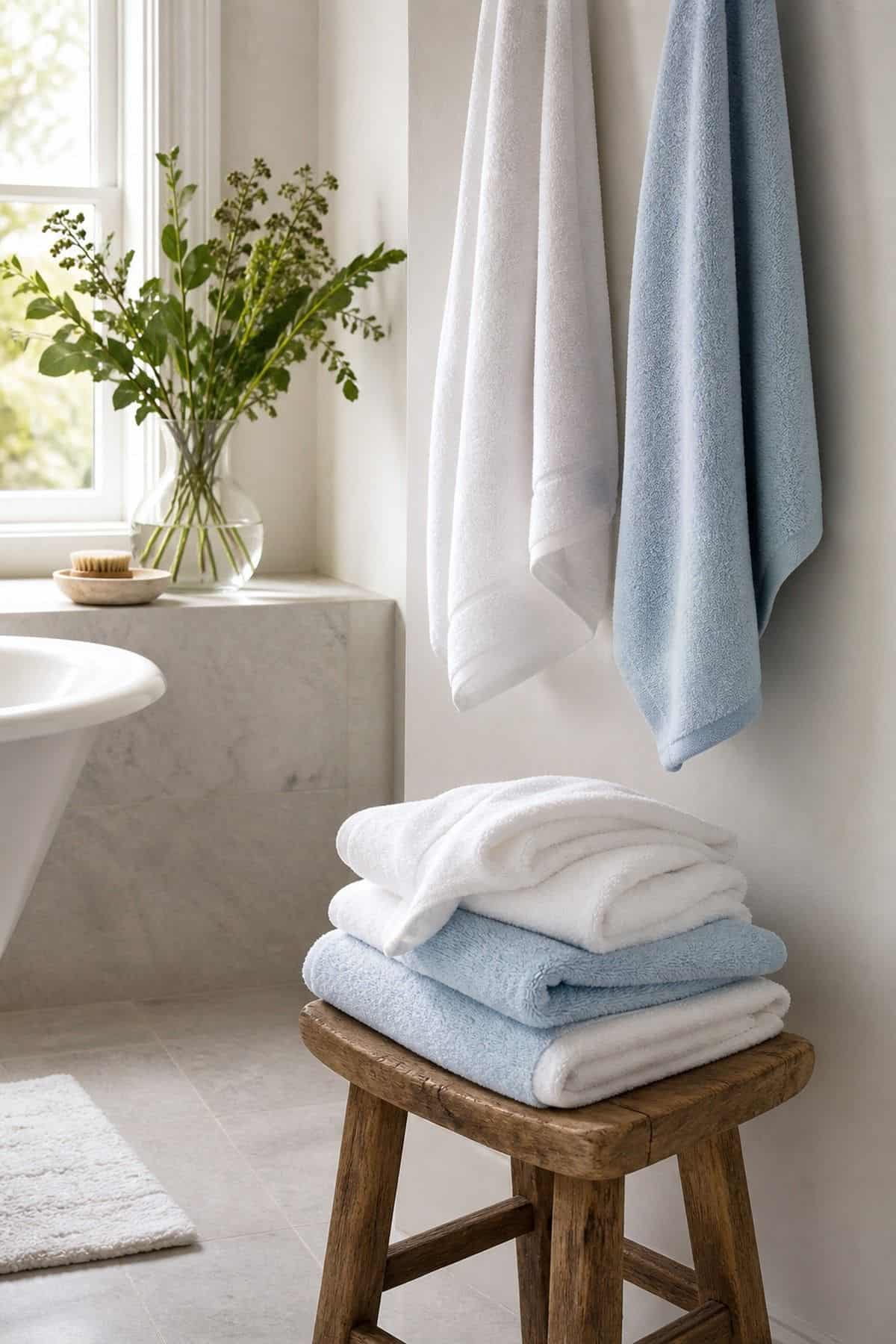 Bathroom Fresh Towels shown as a realistic Pretty Wild World image for 20 Summer Home Decor Ideas for a Light Breezy Refresh.