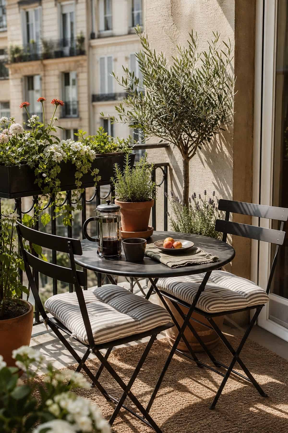 Balcony Bistro Corner shown as a realistic Pretty Wild World image for 20 Summer Home Decor Ideas for a Light Breezy Refresh.