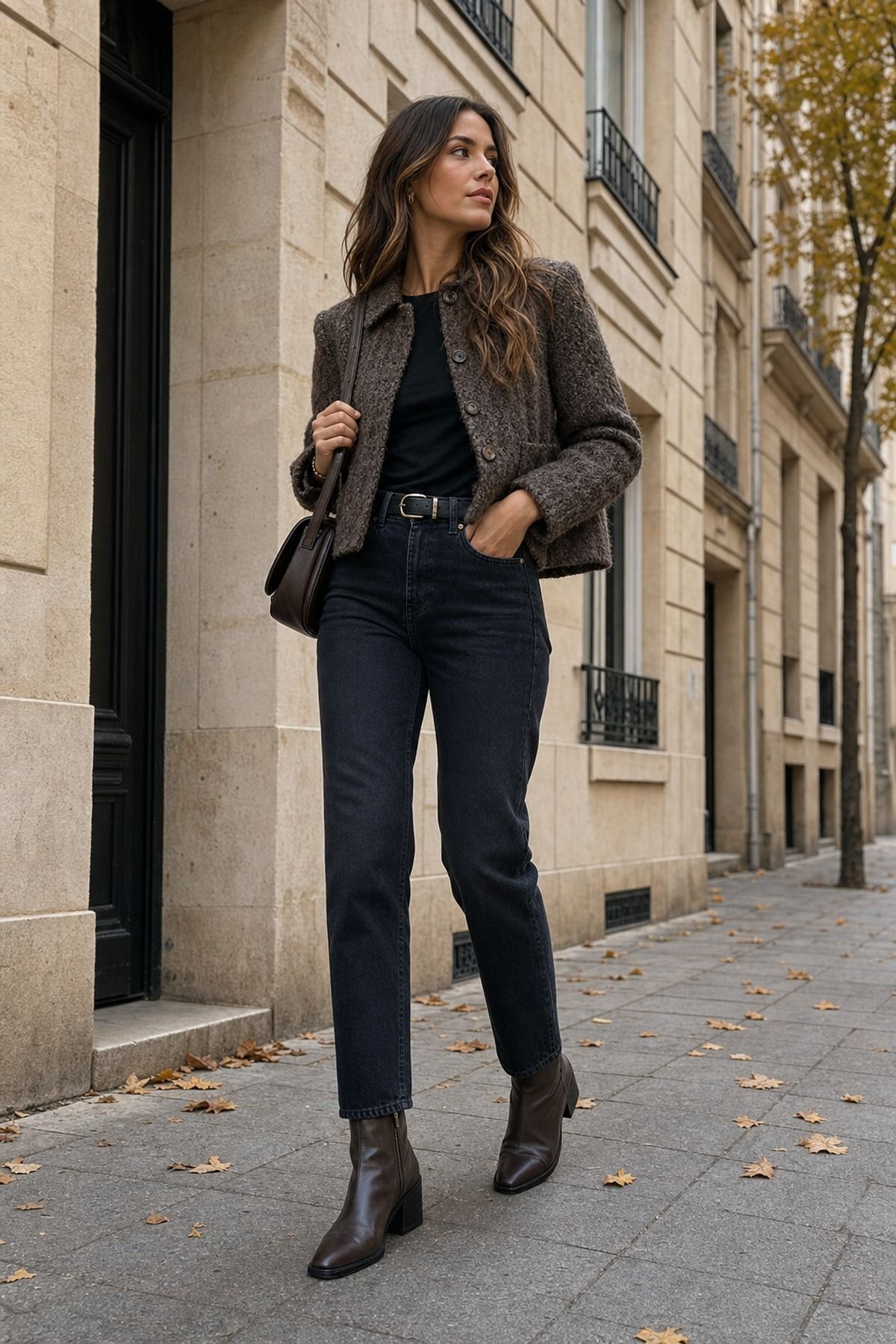 Ankle Boots with Dark Denim shown as a realistic Pretty Wild World image for 21 Europe Fall Outfits for Women for Trench Coats, Loafers, and Layered Days.