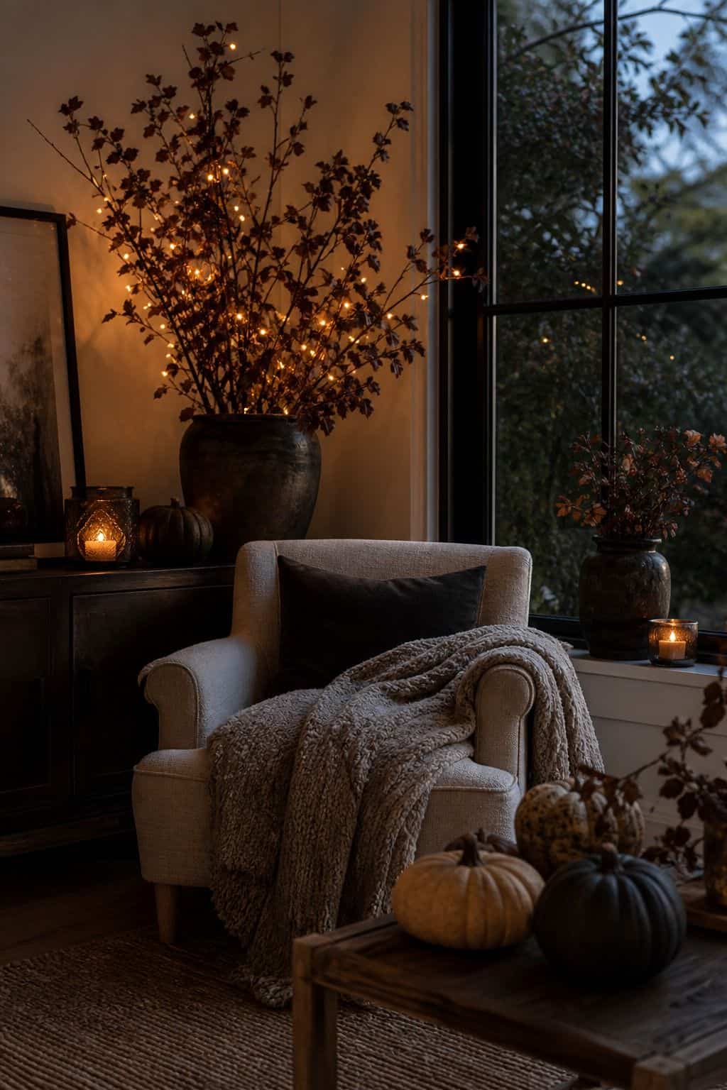 Amber String Lights shown as a realistic Pretty Wild World image for 20 Halloween Decor Ideas for a Spooky Stylish Home.