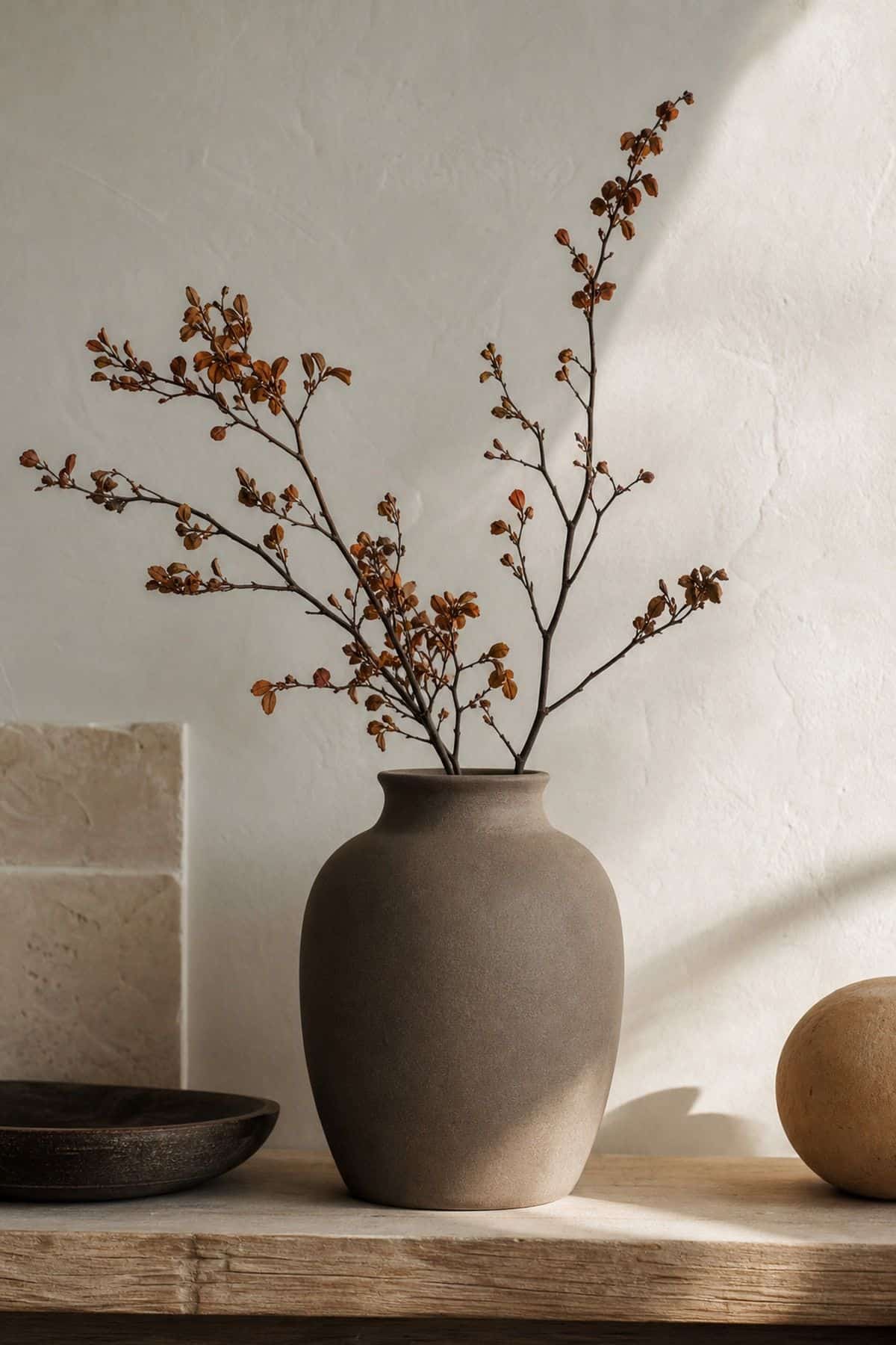 Matte Ceramic Vase shown as a realistic Pretty Wild World image for 17 Modern Fall Decor Ideas for a Warm Minimal Home.