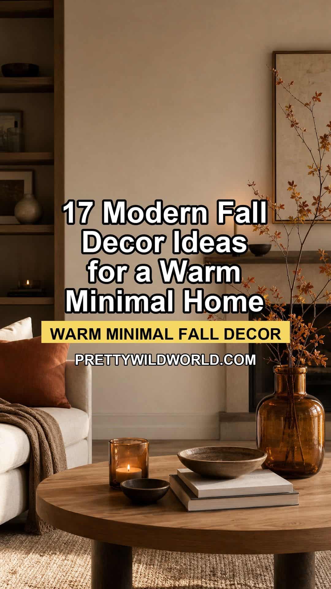 Pinterest pin for 17 Modern Fall Decor Ideas for a Warm Minimal Home from Pretty Wild World.